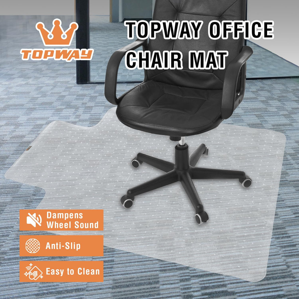 TOPWAY Office Chair Mat for Carpet Floor, 90x120cm, 2.2mm Thick T-Shape Clear Non-Slip PVC Carpet Floor Protector, Easy Glide - image 2