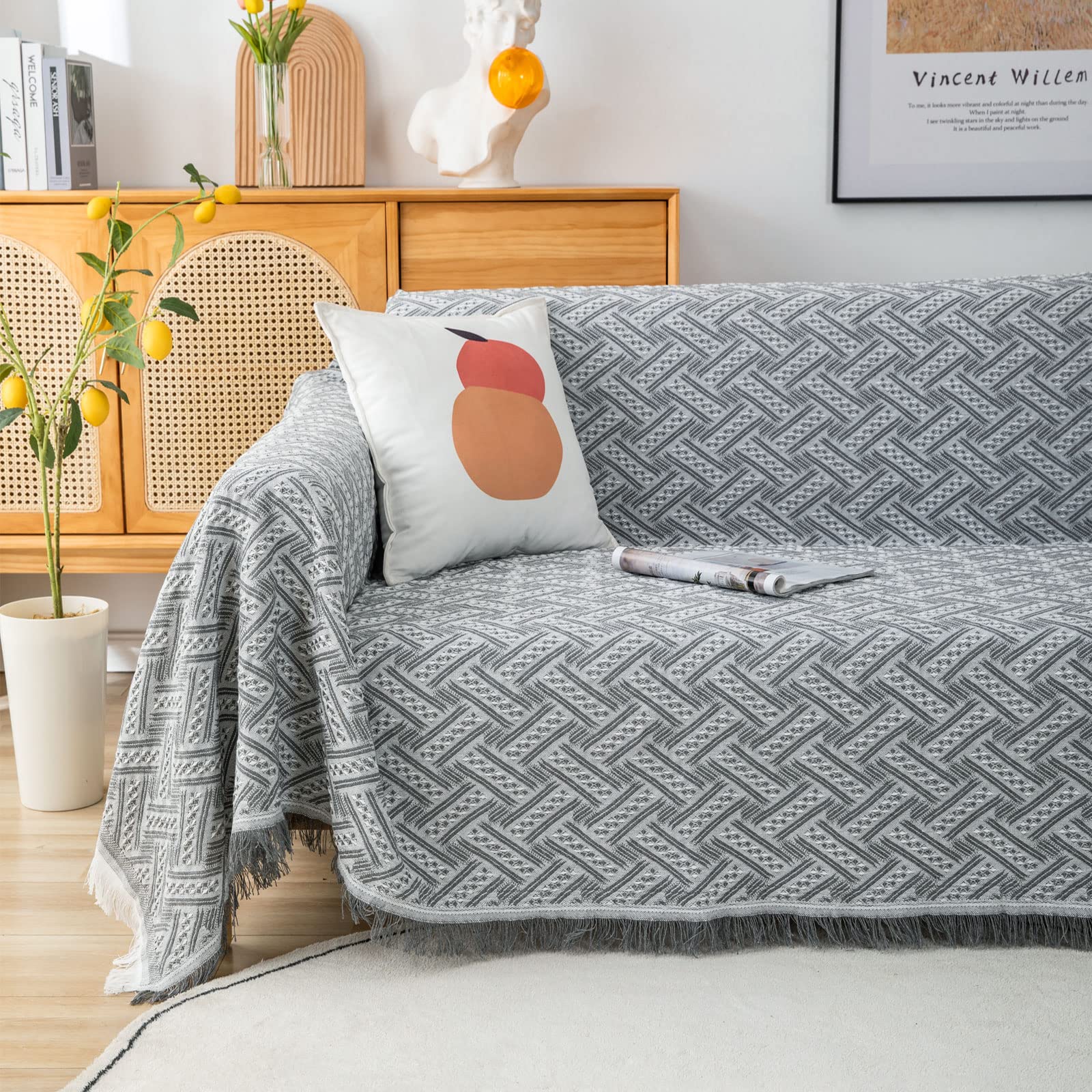 LHGOGO Large 3 Seater Sofa Throw | Jacquard Cotton Blend Bedspread