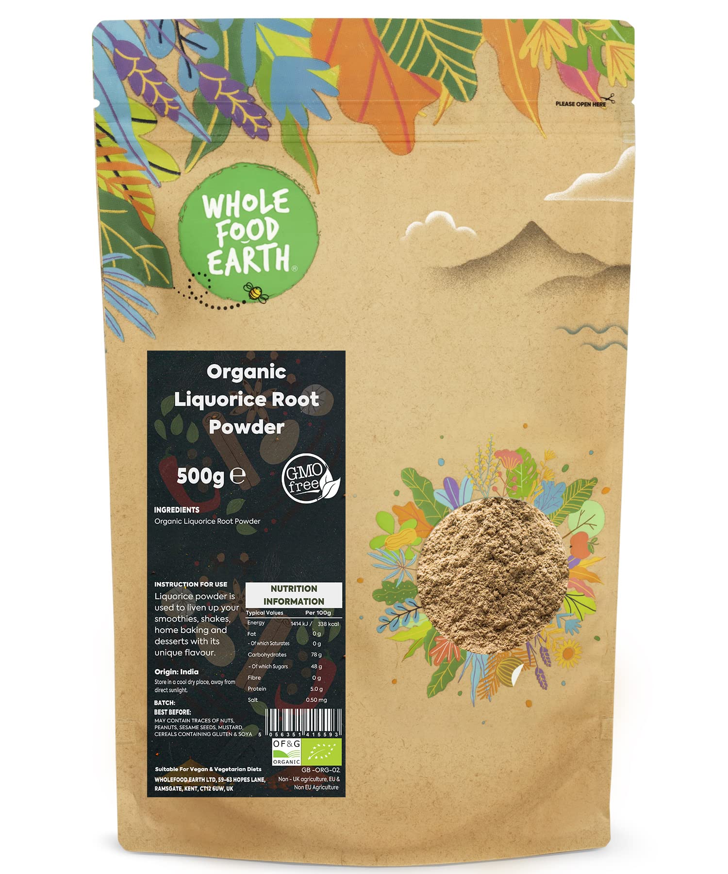 Wholefood Earth Organic Liquorice Root Powder – 500g Natural Sweetener