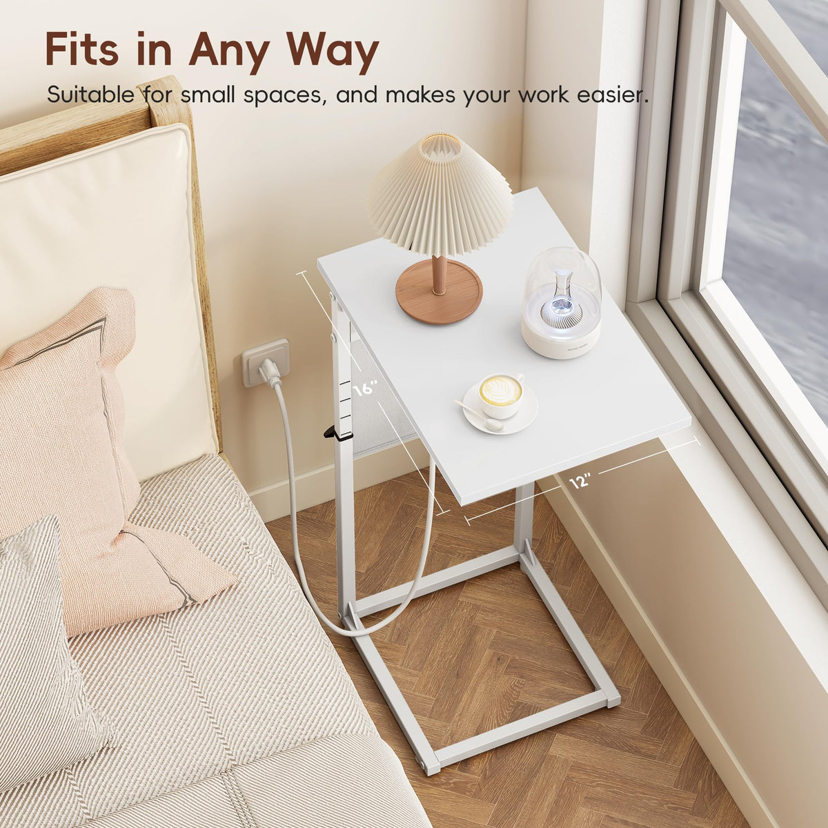 Vagusicc C-Shaped Side Table with Charging Station, Height Adjustable Sofa Side Table, Bedside Table, End Table for Small Spaces - image 4
