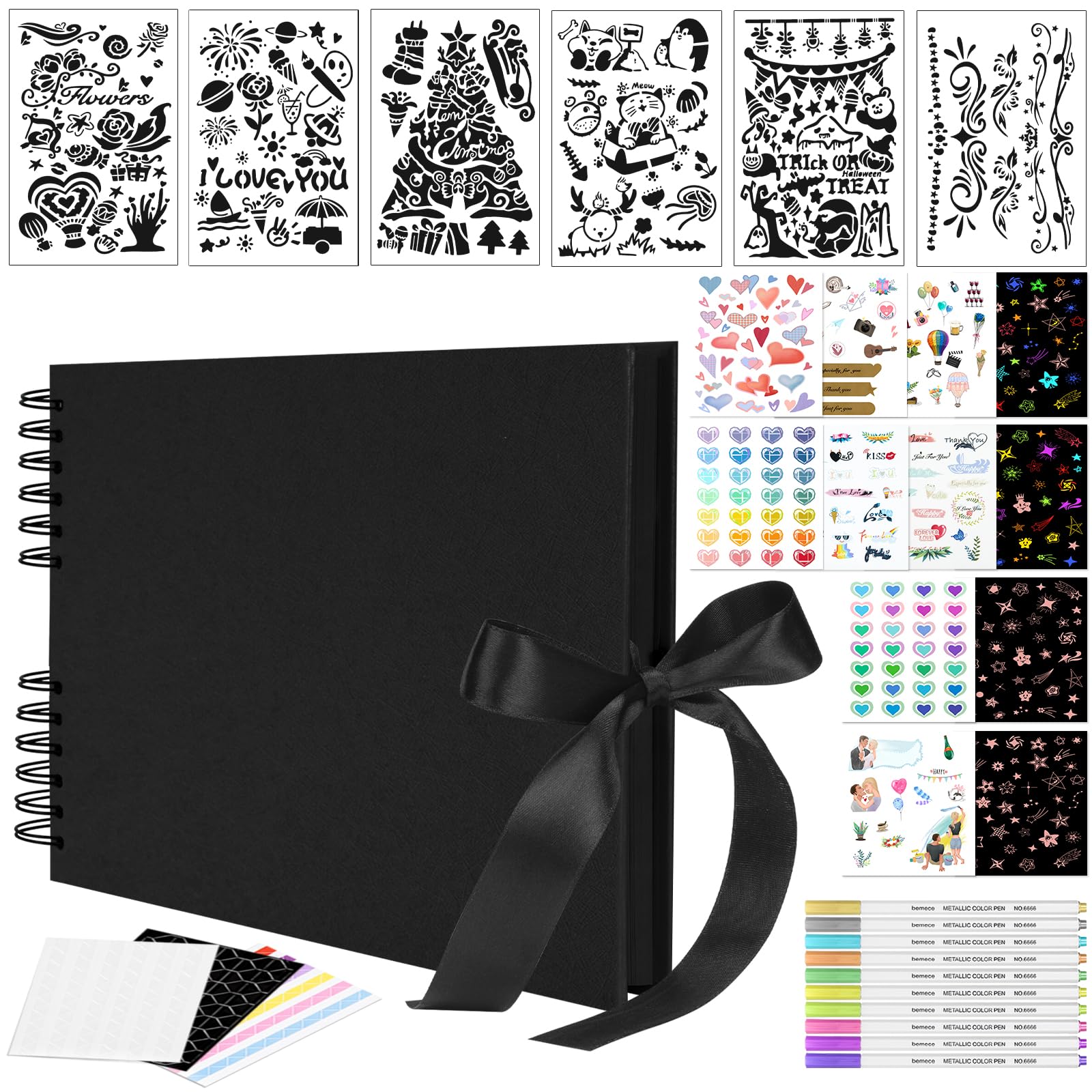 Bemece DIY Scrapbook Album - 80 Pages Black Craft Paper Memory Book