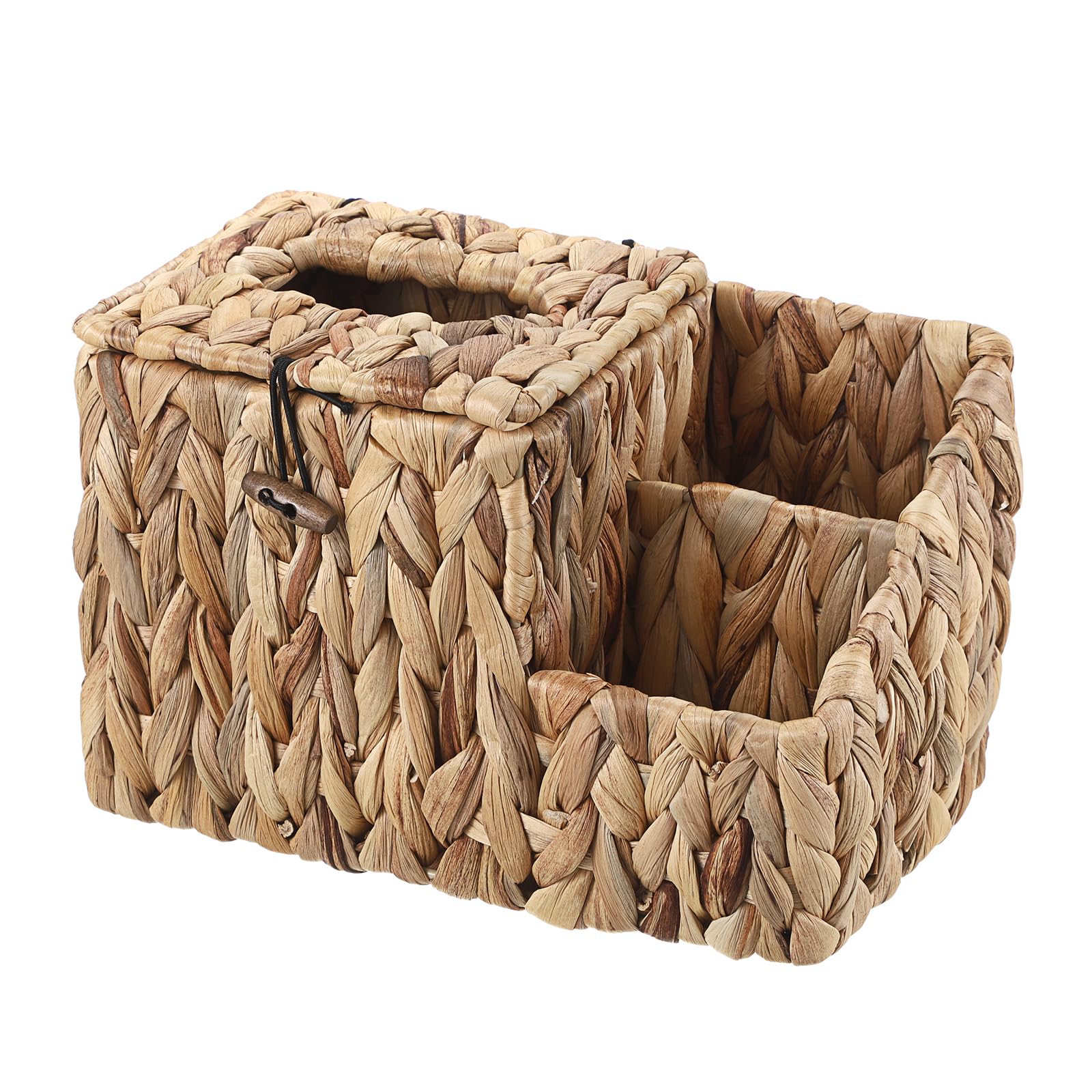 BSTKEY Water Hyacinth Square Tissue Box – Woven Holder with Side Pockets