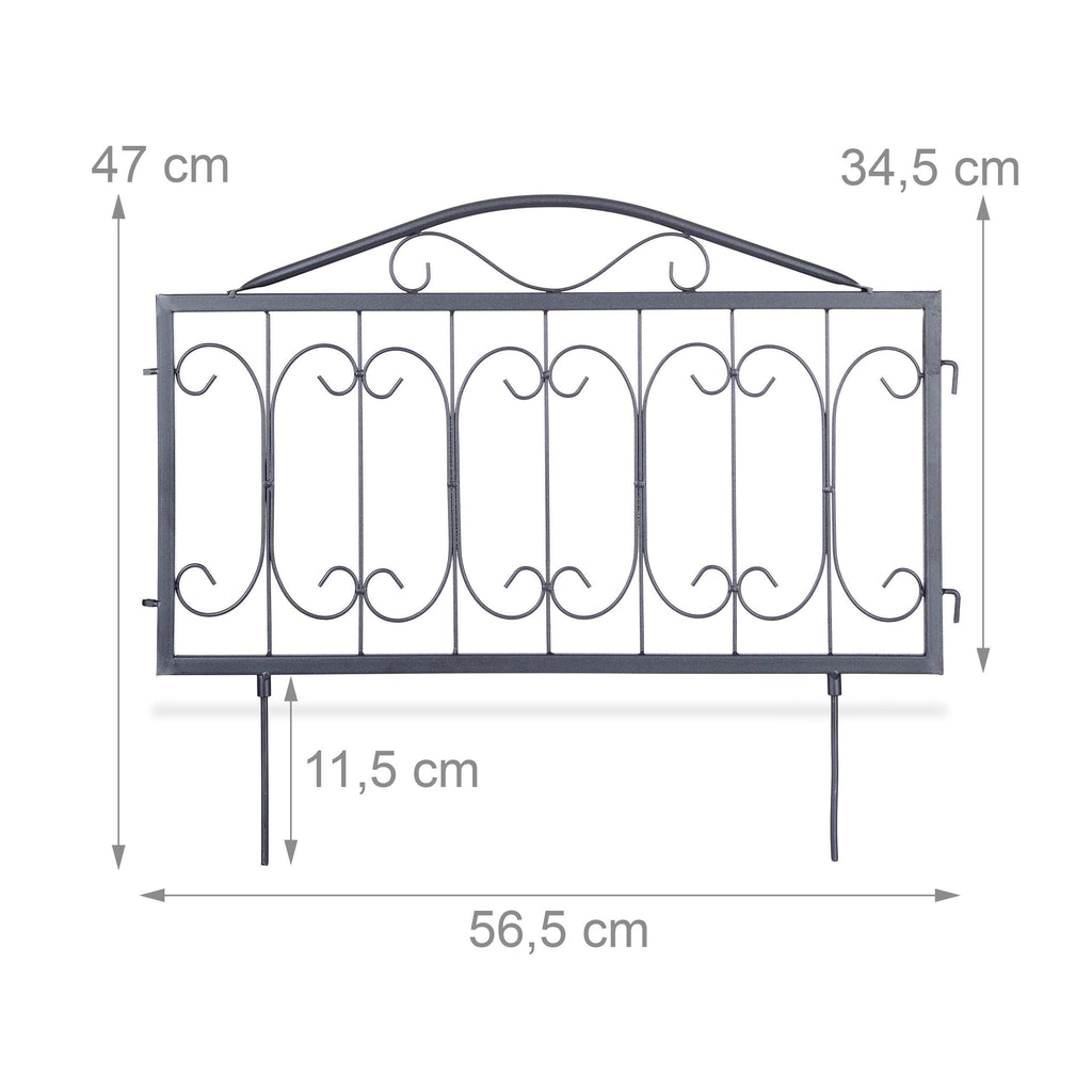 Relaxdays Goth Metal Garden Fence Panels - Set of 4 Black Iron Trellis