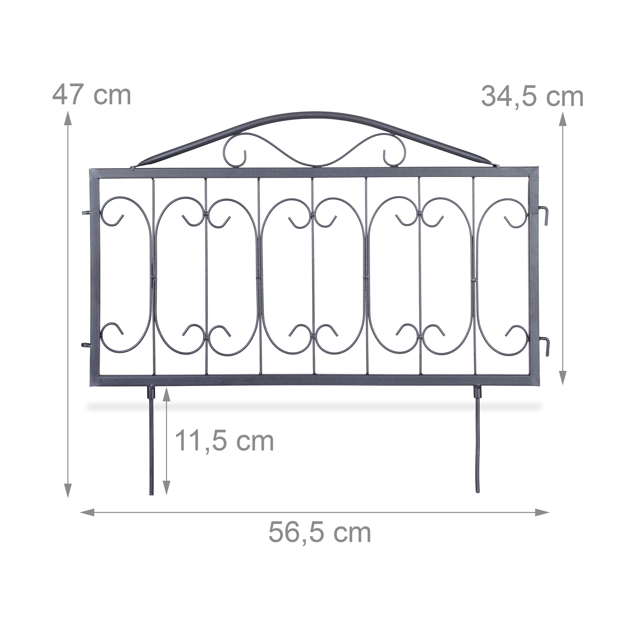Relaxdays Goth Metal Garden Fence Panels - Set of 4 Black Iron Trellis