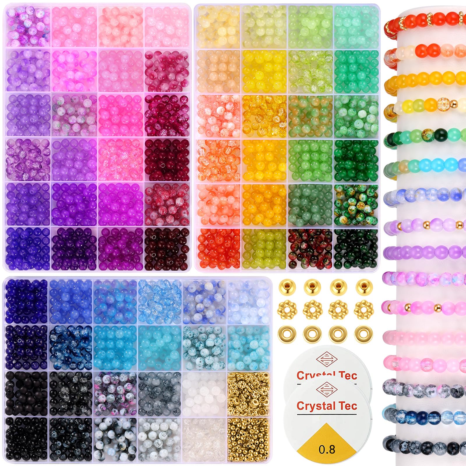 Funtopia 6mm Glass Beads Kit - 2700pcs Crackle Beads for Jewelry Making