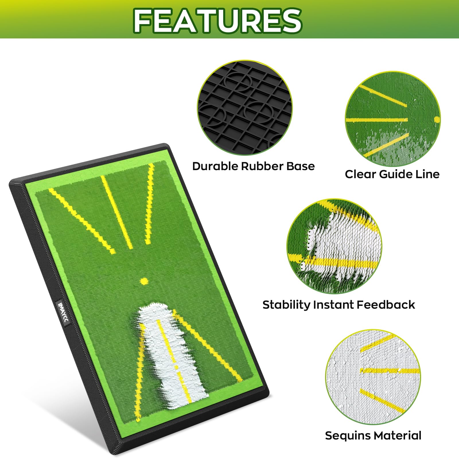 IMAYCC Golf Training Mat – 2-Piece Swing Path Feedback Mat with Rubber Base