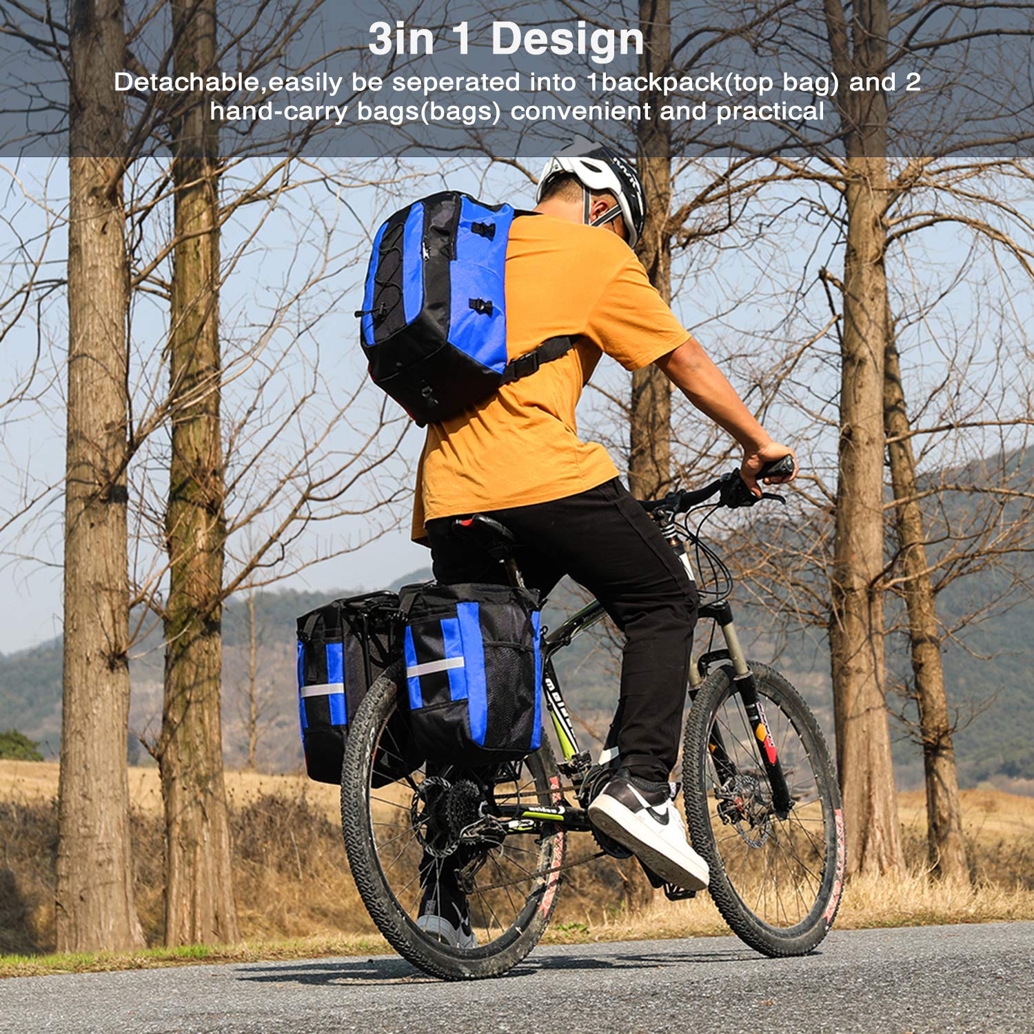 PELLOR 70L Waterproof 3-in-1 MTB Bike Rear Pannier Rack Bag - Blue