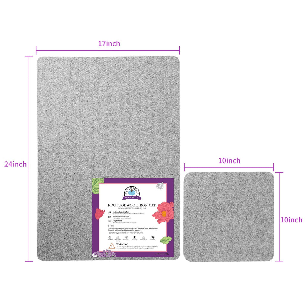 Rdutuok 100% Wool Pressing Mat for Quilting – 2-Piece Ironing Pad Kit