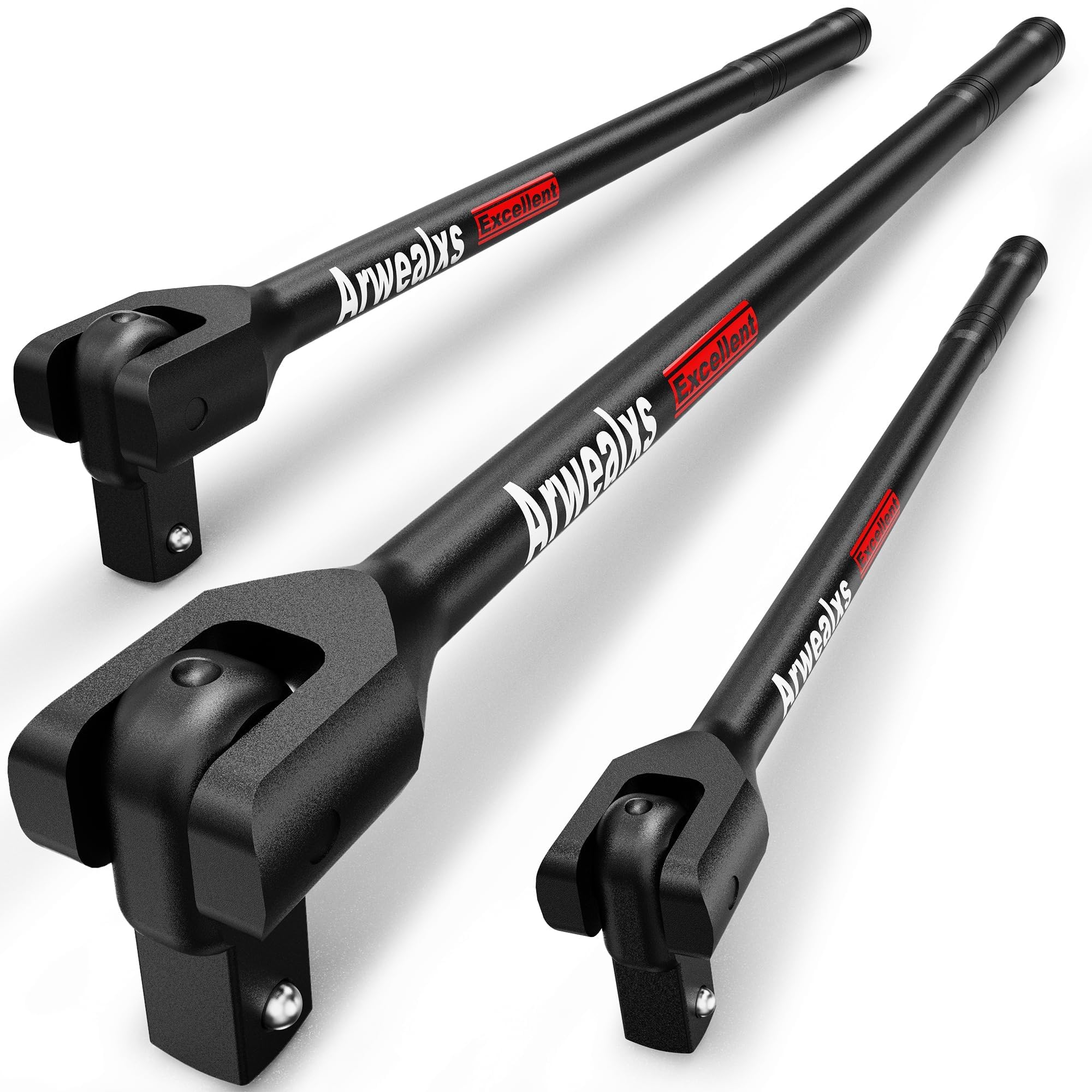 Arwealxs 3-Piece Breaker Bar Set | 1/4" 3/8" 1/2" Drive | 180° Swivel Head