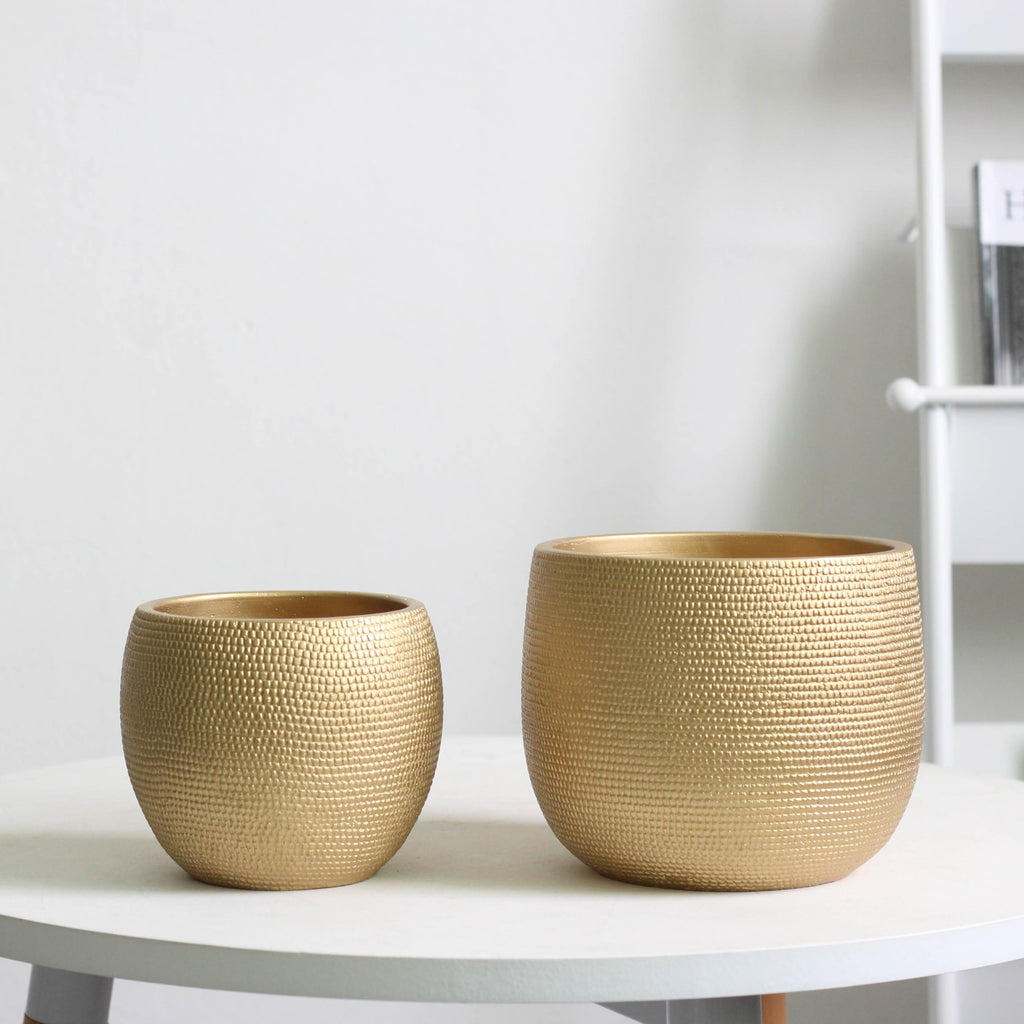 Olly & Rose Barcelona Gold Ceramic Plant Pot Set - 14cm & 17.5cm Planters