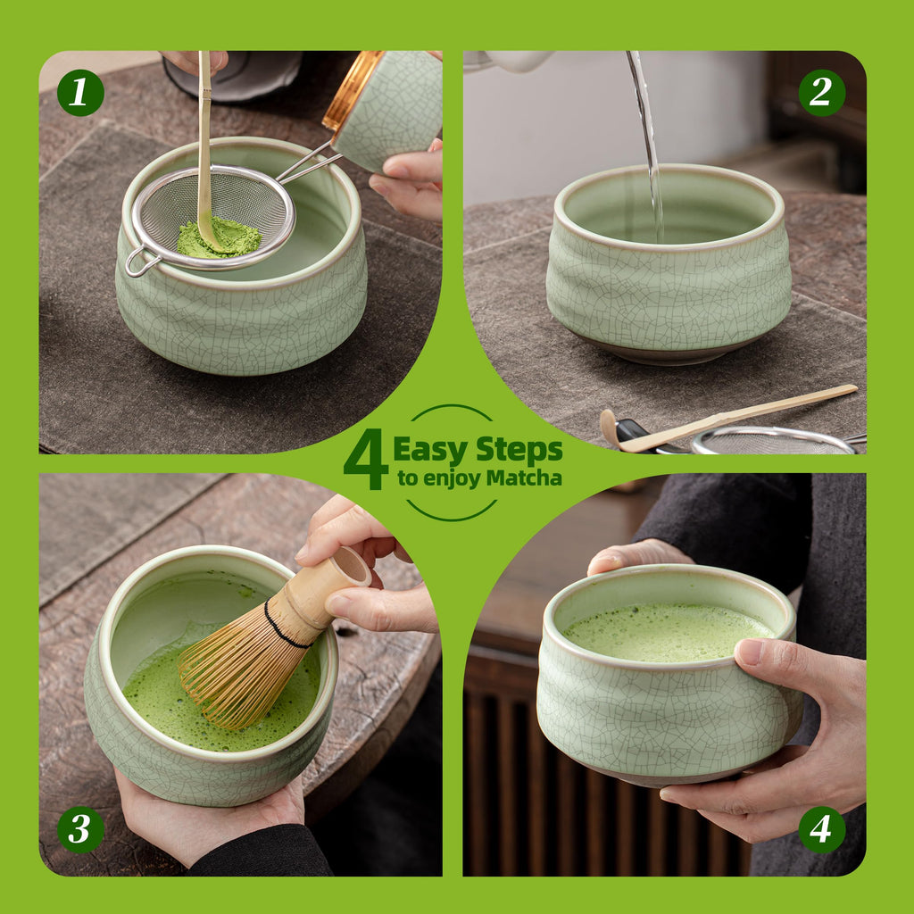 TEANAGOO 7-Piece Matcha Tea Set – Ceramic Bowl and Bamboo Whisk Kit