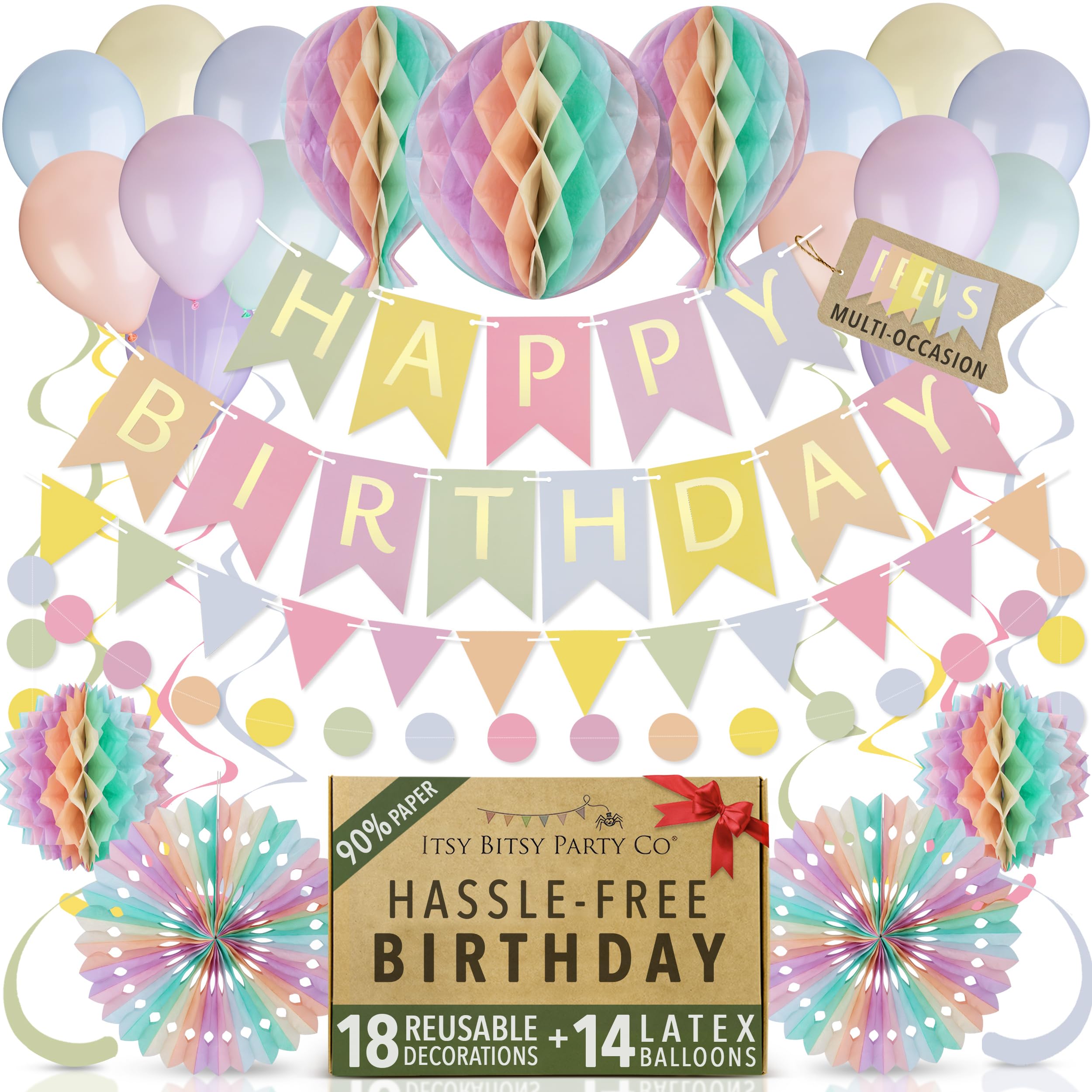Reusable Pastel Party Decorations - Eco-Friendly Birthday Set