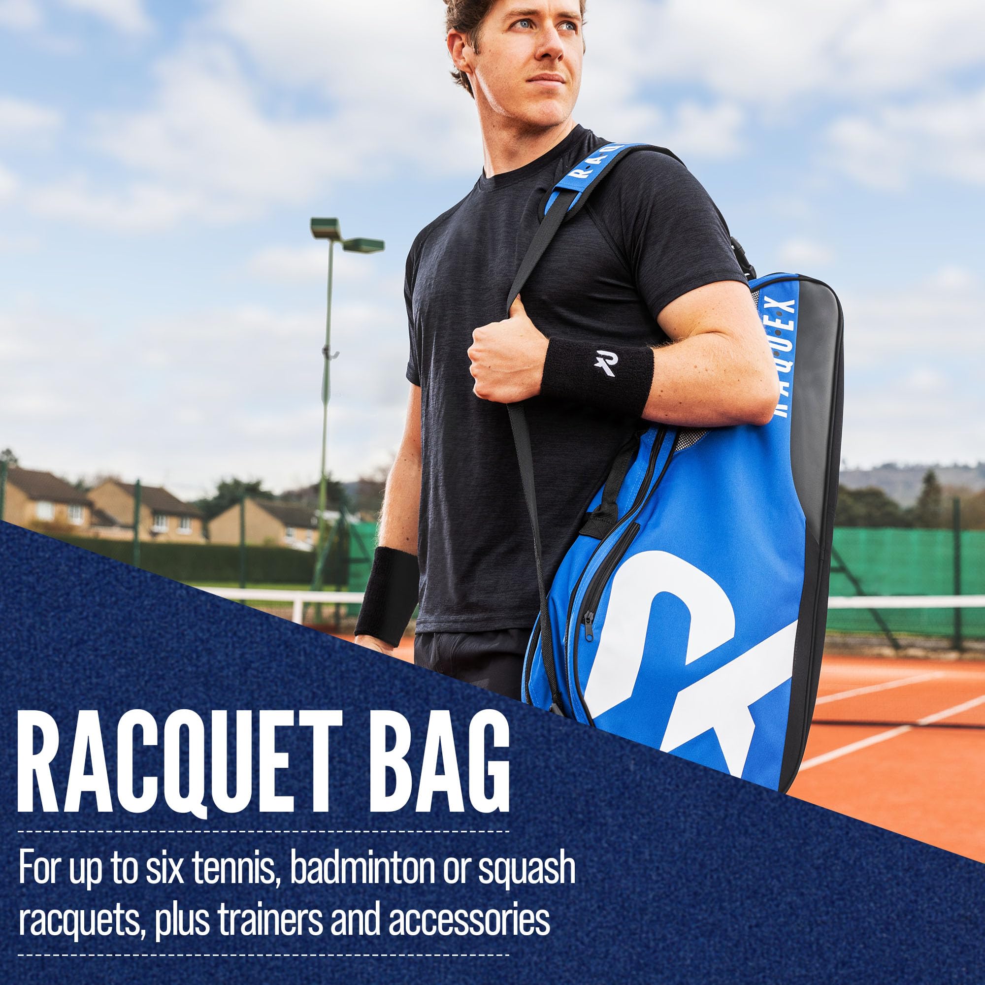 Raquex Tennis Bag – 6 Racket Storage with Shoe Compartment – Blue