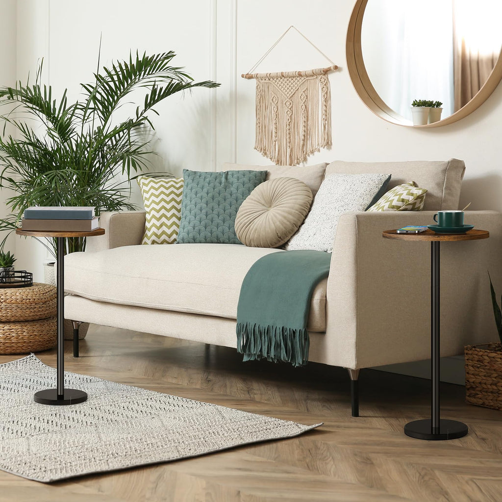 Smusei 2-Pack Round Side Table with Marble Base – Brown Coffee Table