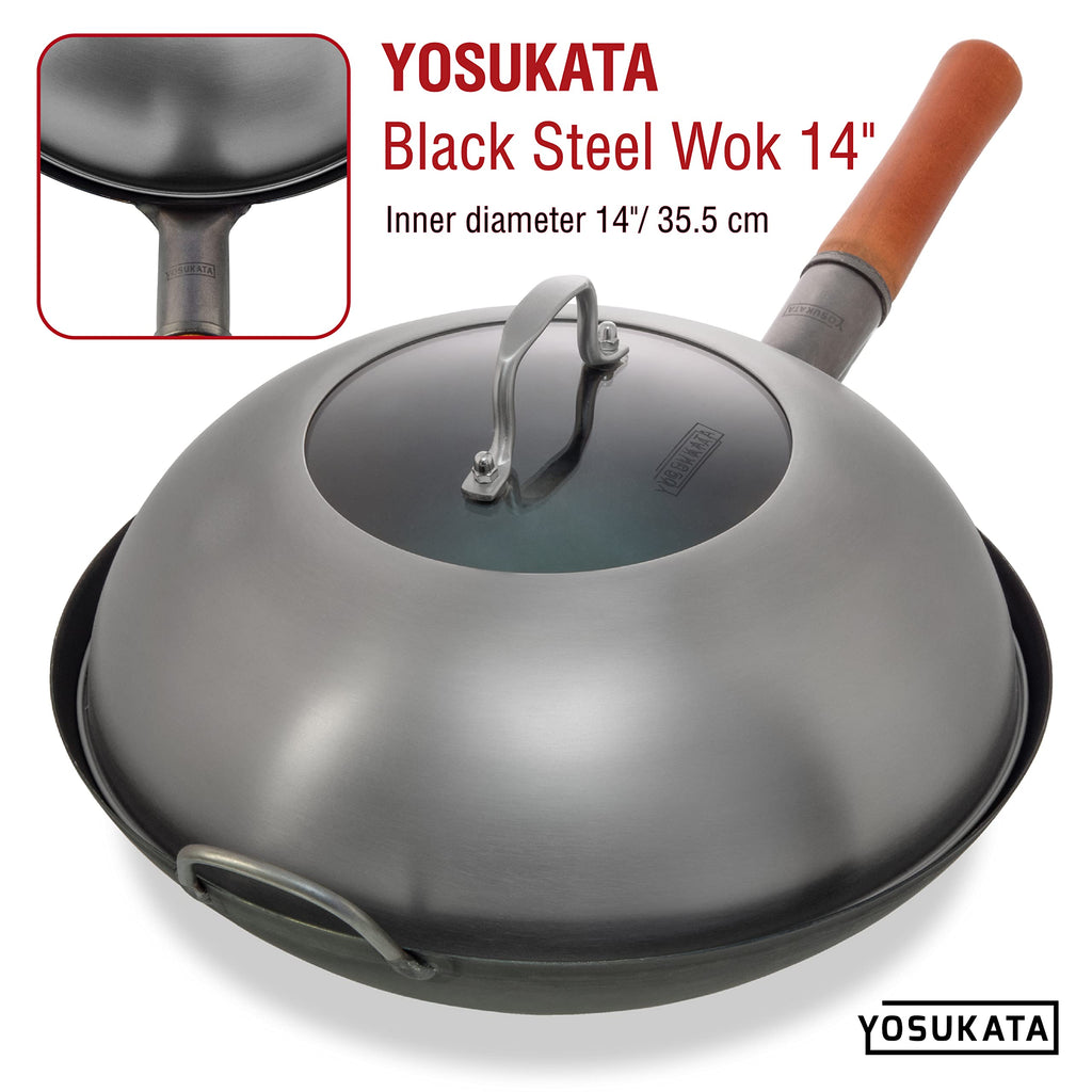 Yosukata Wok Lid 34.5cm – Stainless Steel Pan Cover with Tempered Glass