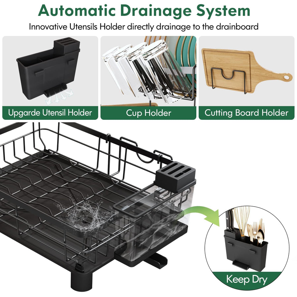 MAJALiS 2-Tier Dish Drying Rack | Rustproof Stainless Steel with Drainboard