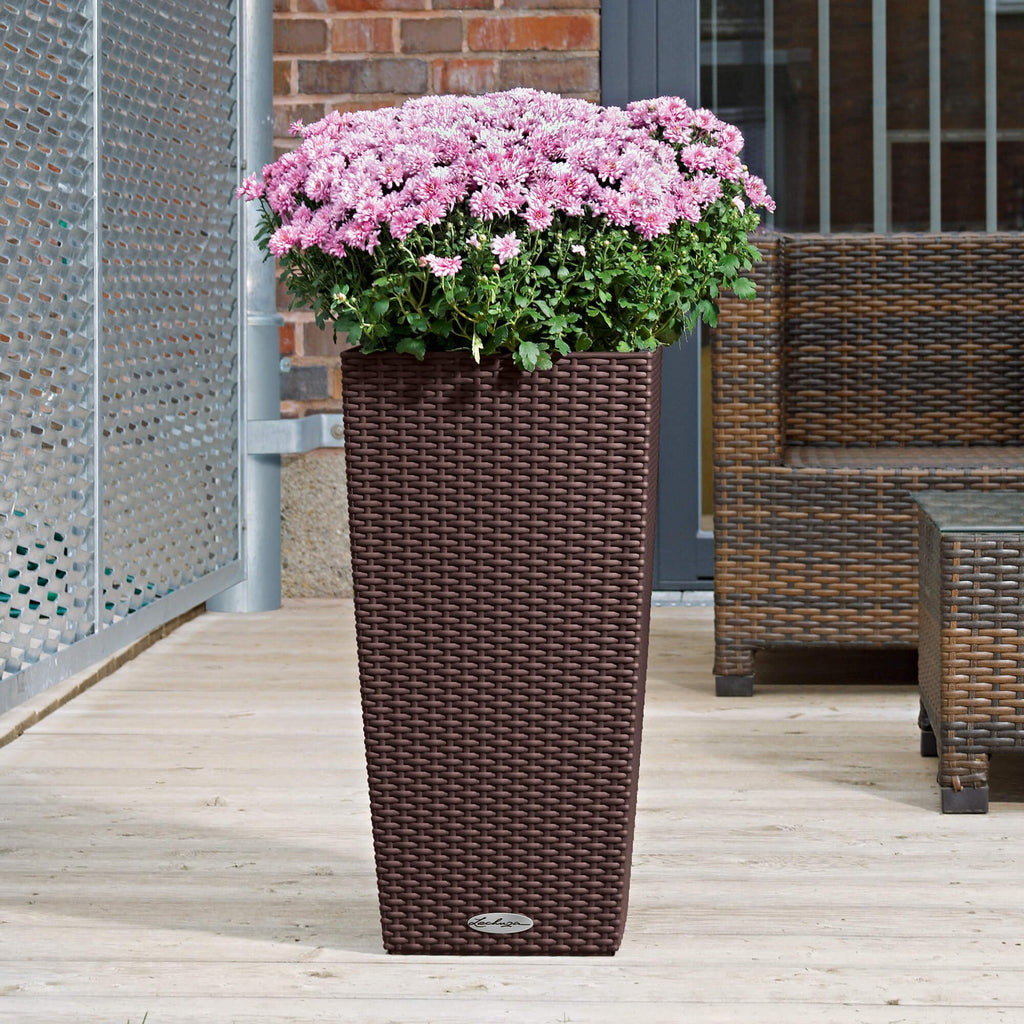 Lechuza CUBICO Cottage 40 Self-Watering Rattan Planter - Mocha