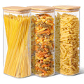 ComSaf 2100ml Rectangle Glass Food Storage Jars with Airtight Bamboo Lids