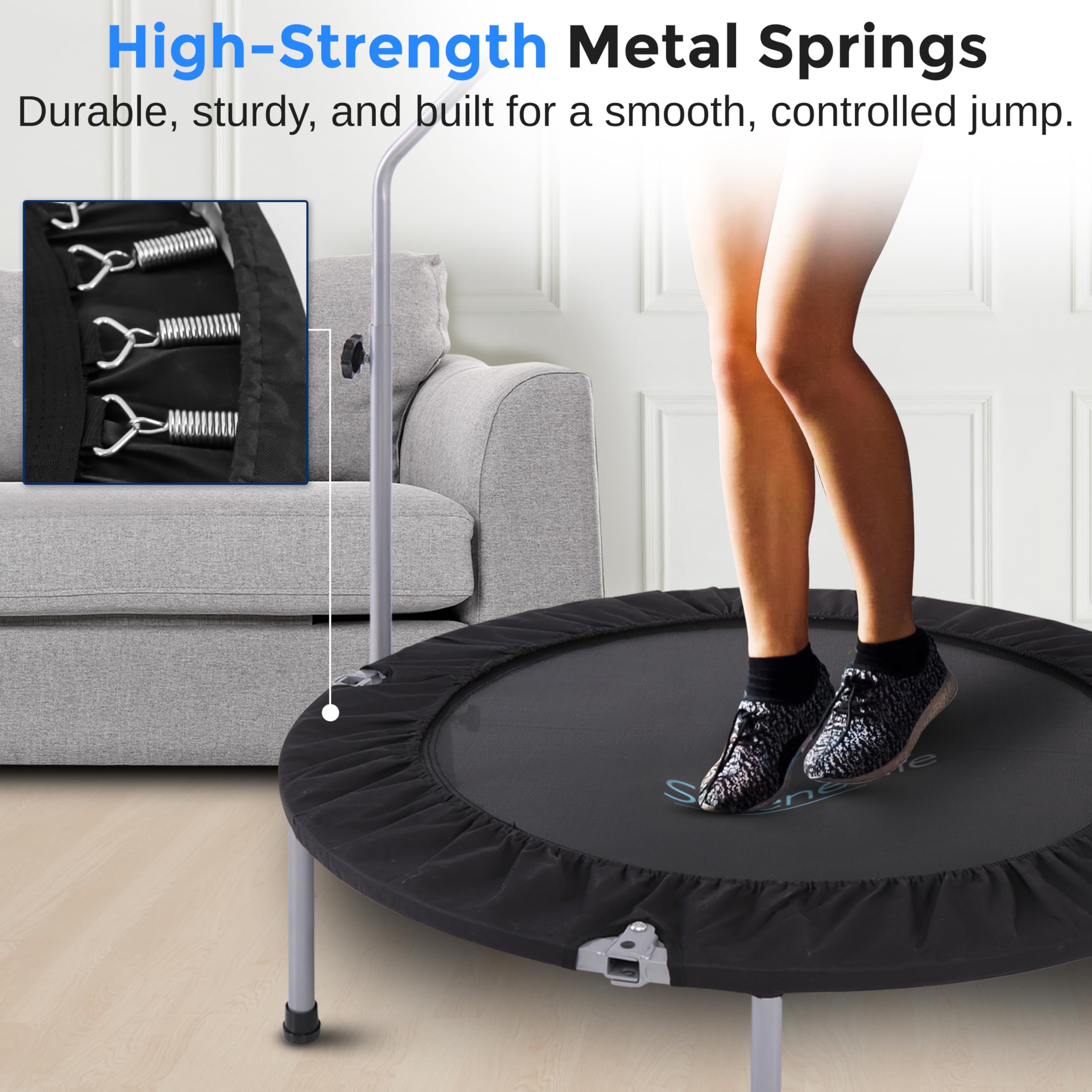 SereneLife 40" Foldable Mini Trampoline – Fitness Rebounder with Handle