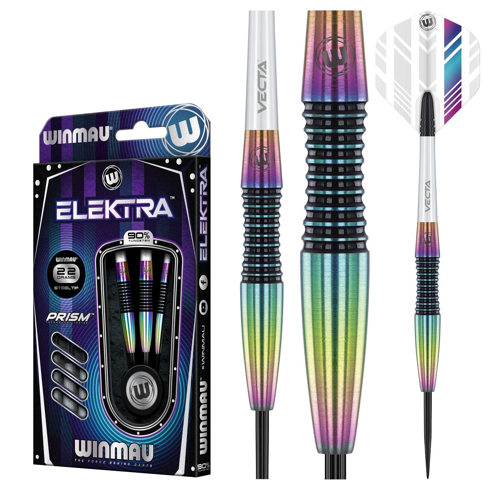 Winmau Elektra 90% Tungsten Steel Tip Darts Set | 22g Urban Grip