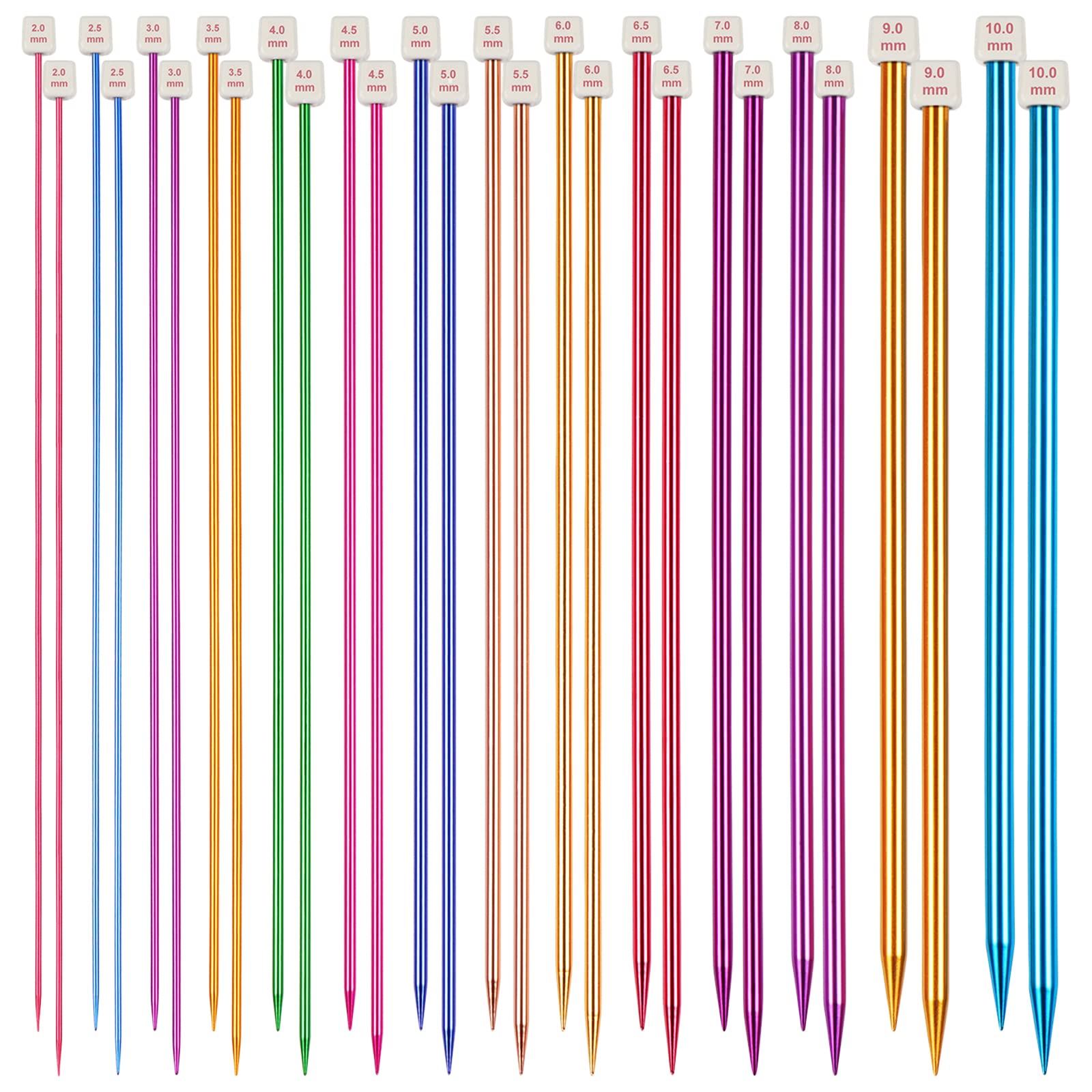 Aelike Aluminium Knitting Needles Set - 14 Pairs Single Pointed 35cm Pins