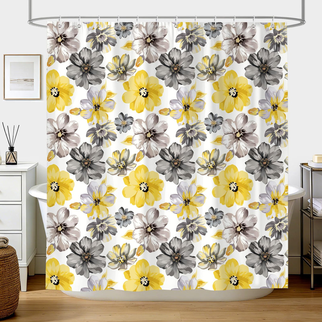 hometrixx Spring Farmhouse Floral Yellow Gray Shower Curtain 180x180cm - image 2