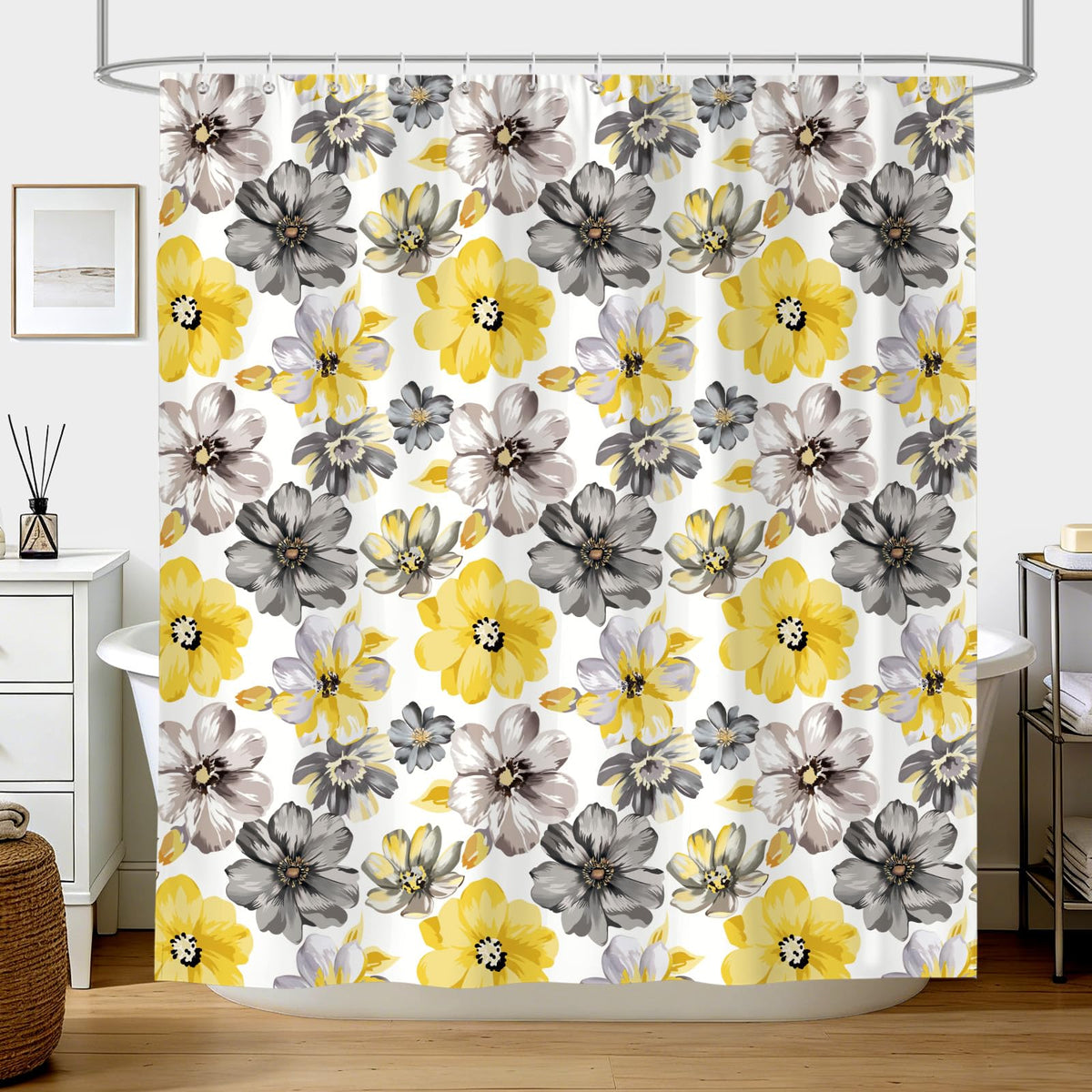 hometrixx Spring Farmhouse Floral Yellow Gray Shower Curtain 180x180cm - image 2
