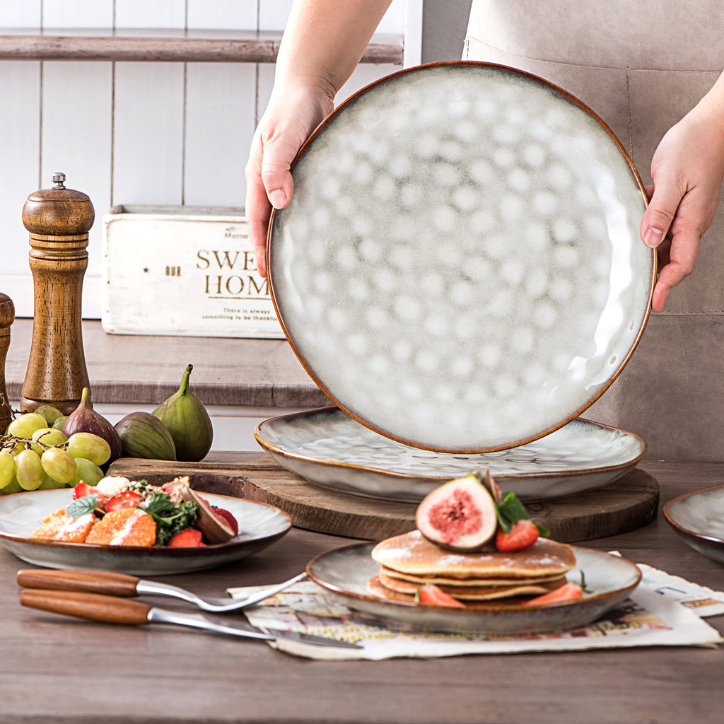 Henten Home Beige Porcelain Dessert Plates – Set of 4 Modern Stoneware