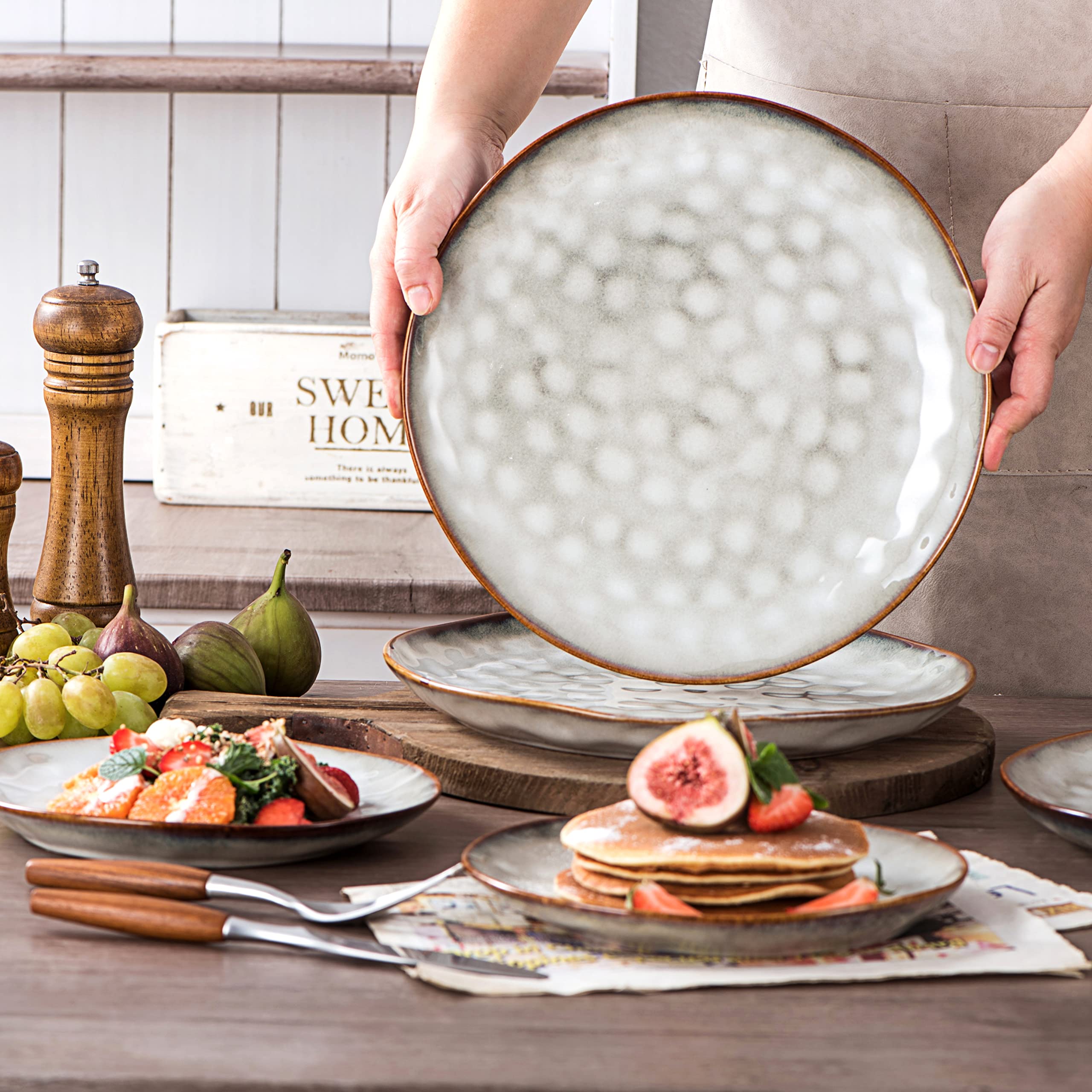 Henten Home Beige Porcelain Dessert Plates – Set of 4 Modern Stoneware