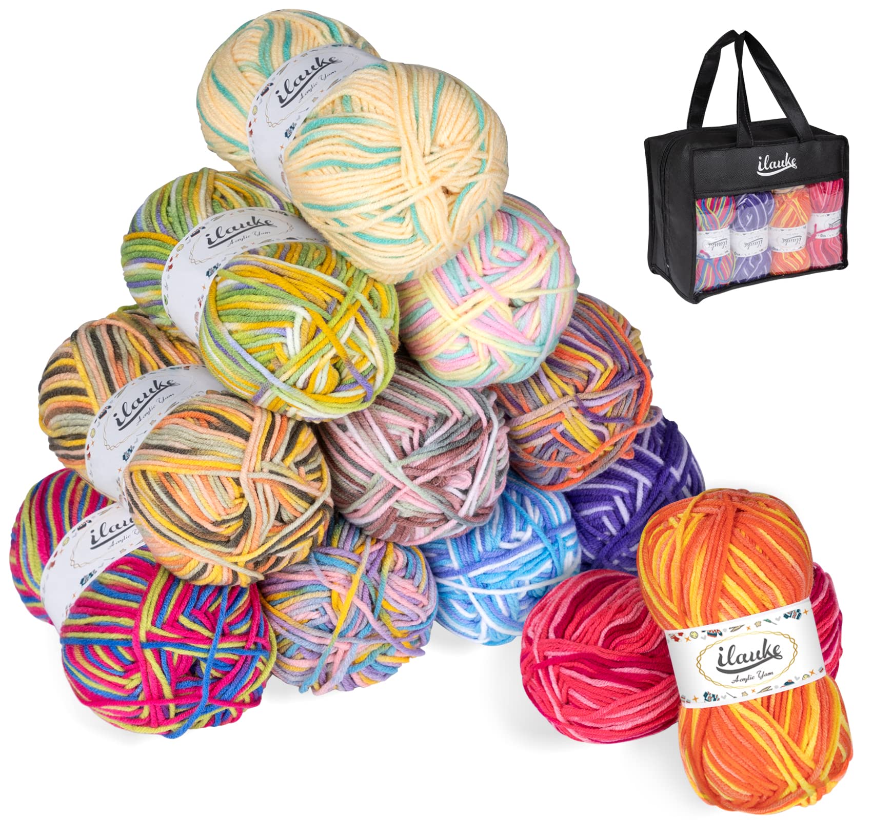 ilauke Multicoloured Acrylic Knitting Yarn - 12 Balls x 50g for Crochet