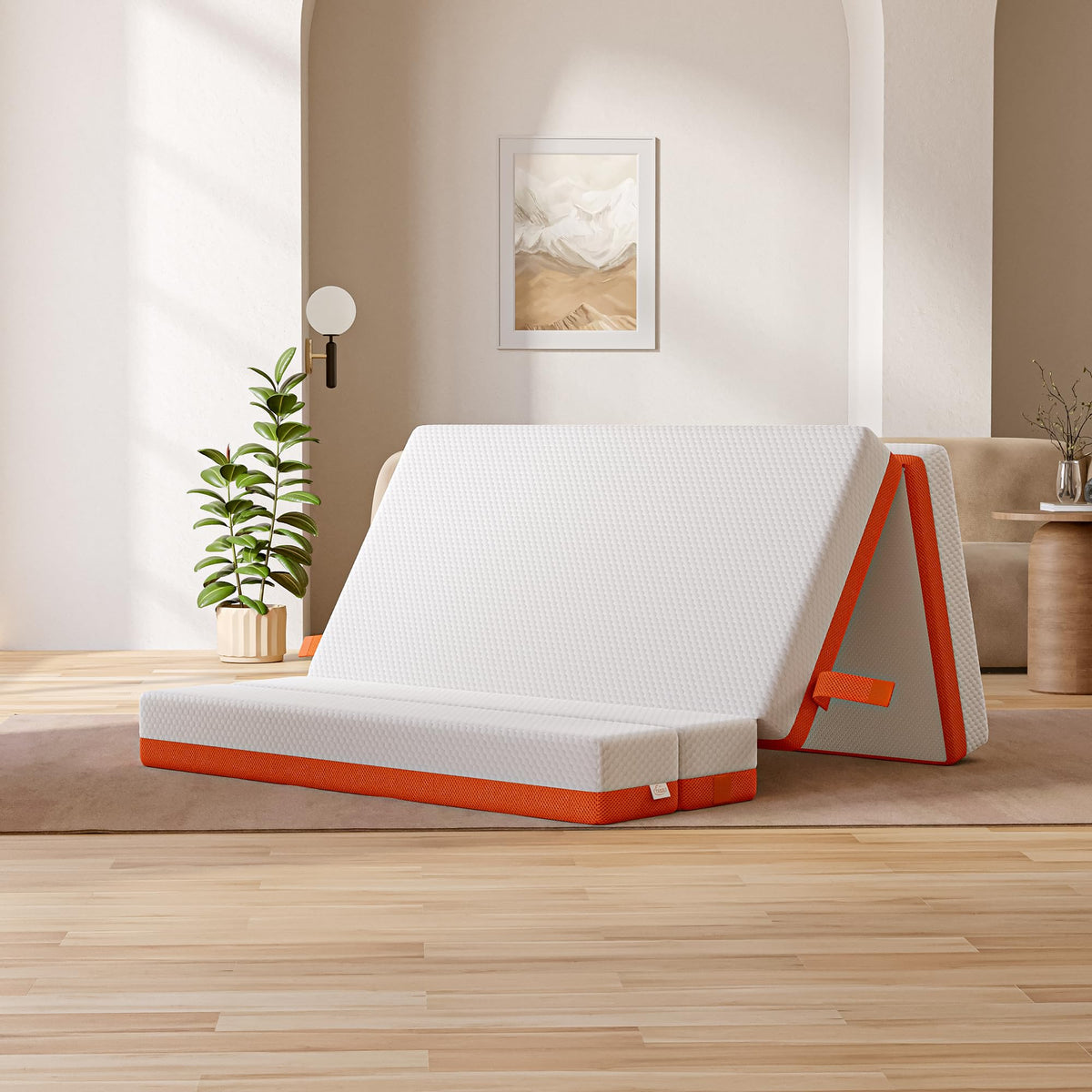 TeQsli Folding Mattress, 10cm Double Foldable Mattress, Memory Foam with Removable Washable Cover, for Guest Sofa Bed, Camping, Travel 135x190x10cm