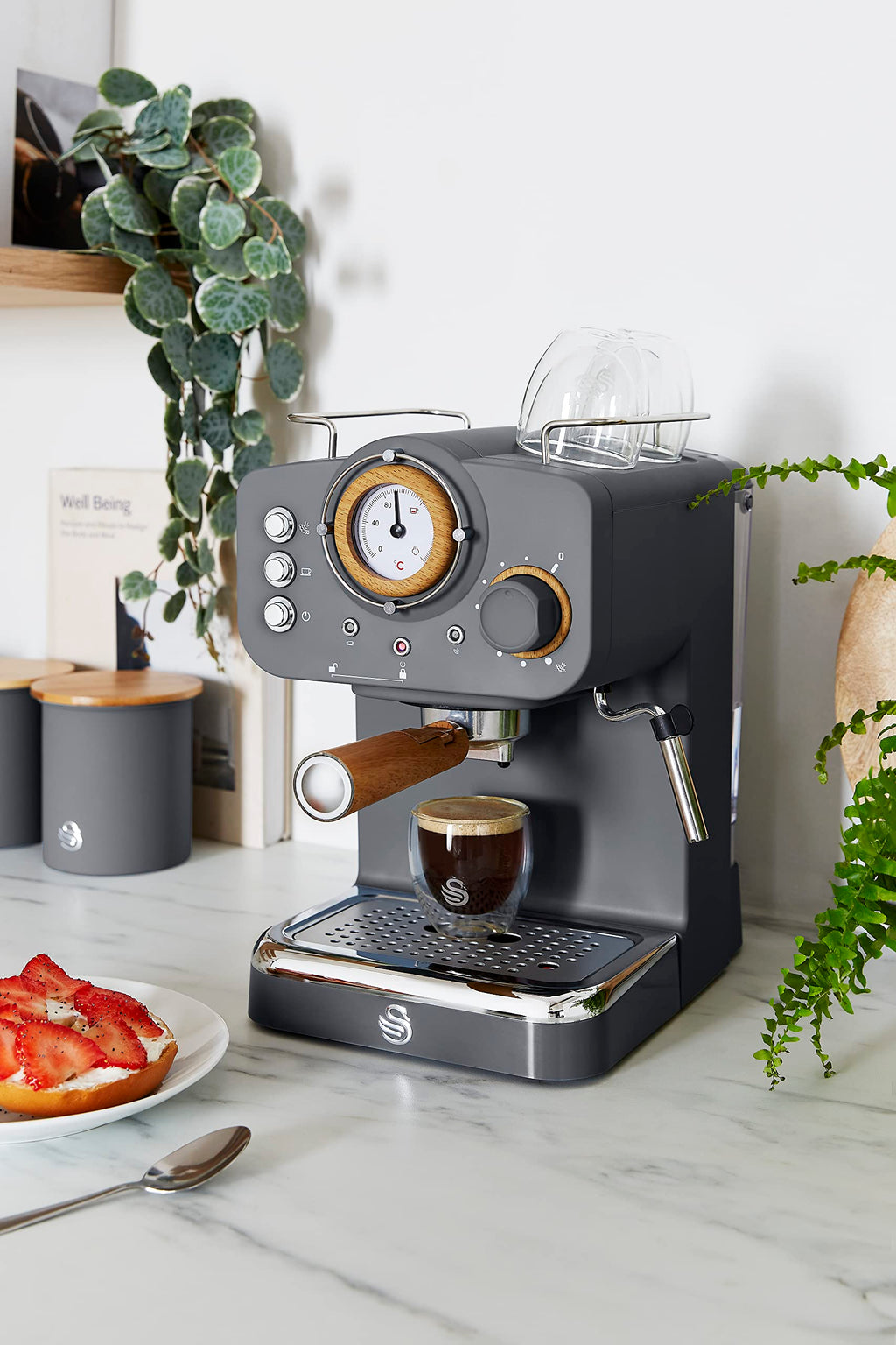 Swan Nordic Espresso Coffee Machine | 15 Bar Milk Frother - Slate Grey