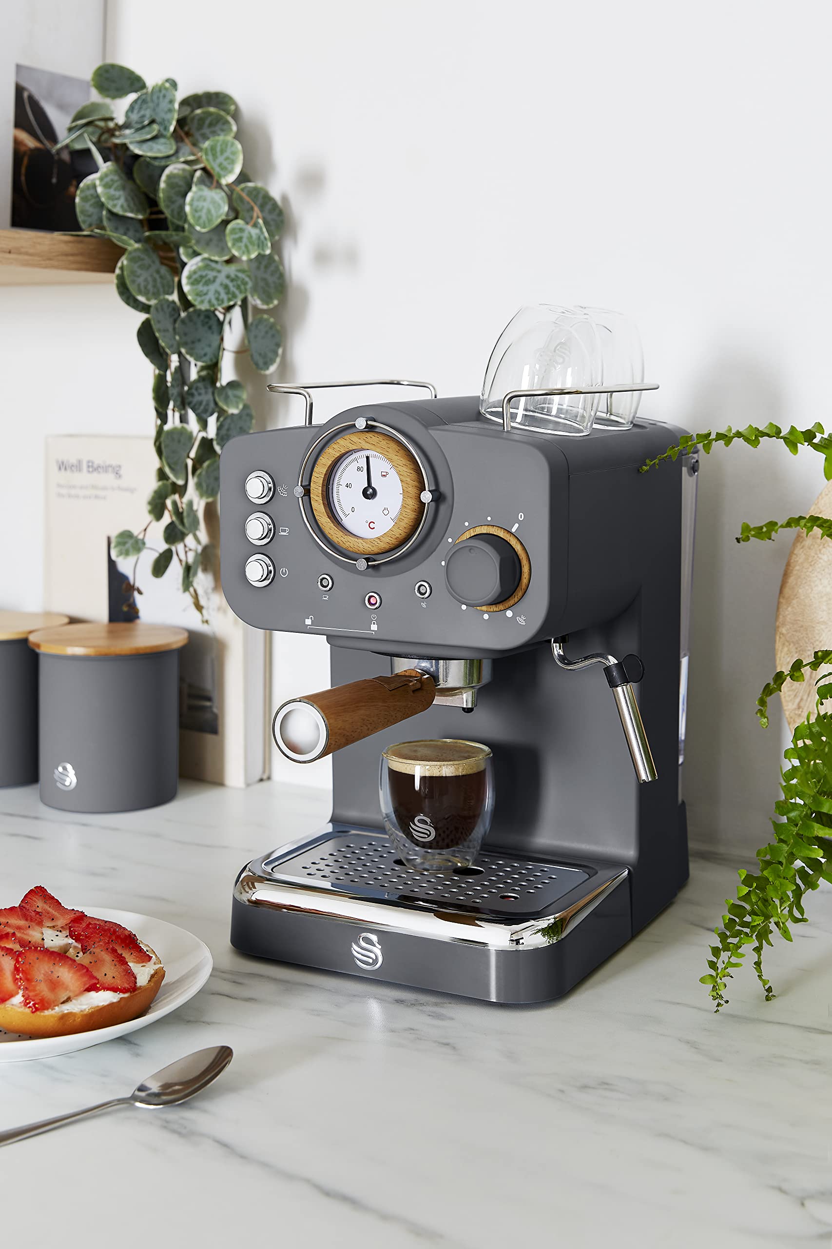 Swan Nordic Espresso Coffee Machine | 15 Bar Milk Frother - Slate Grey
