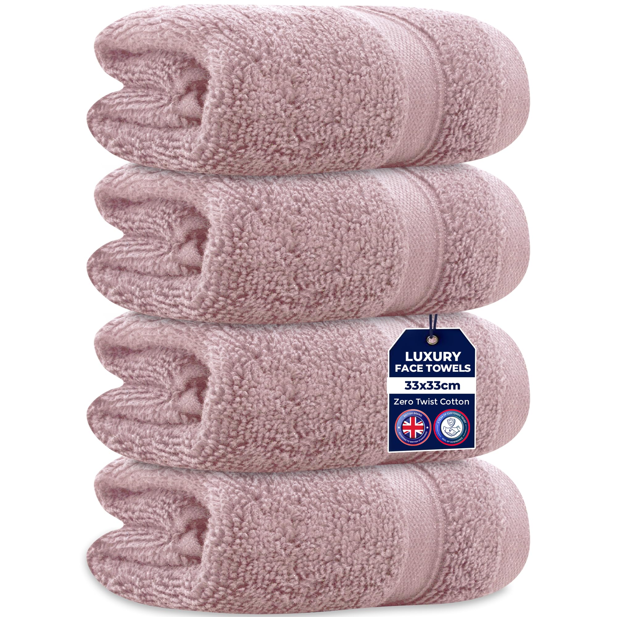Towelogy Zero Twist Face Cloths – 4 Pack 100% Cotton Washcloths, Blush