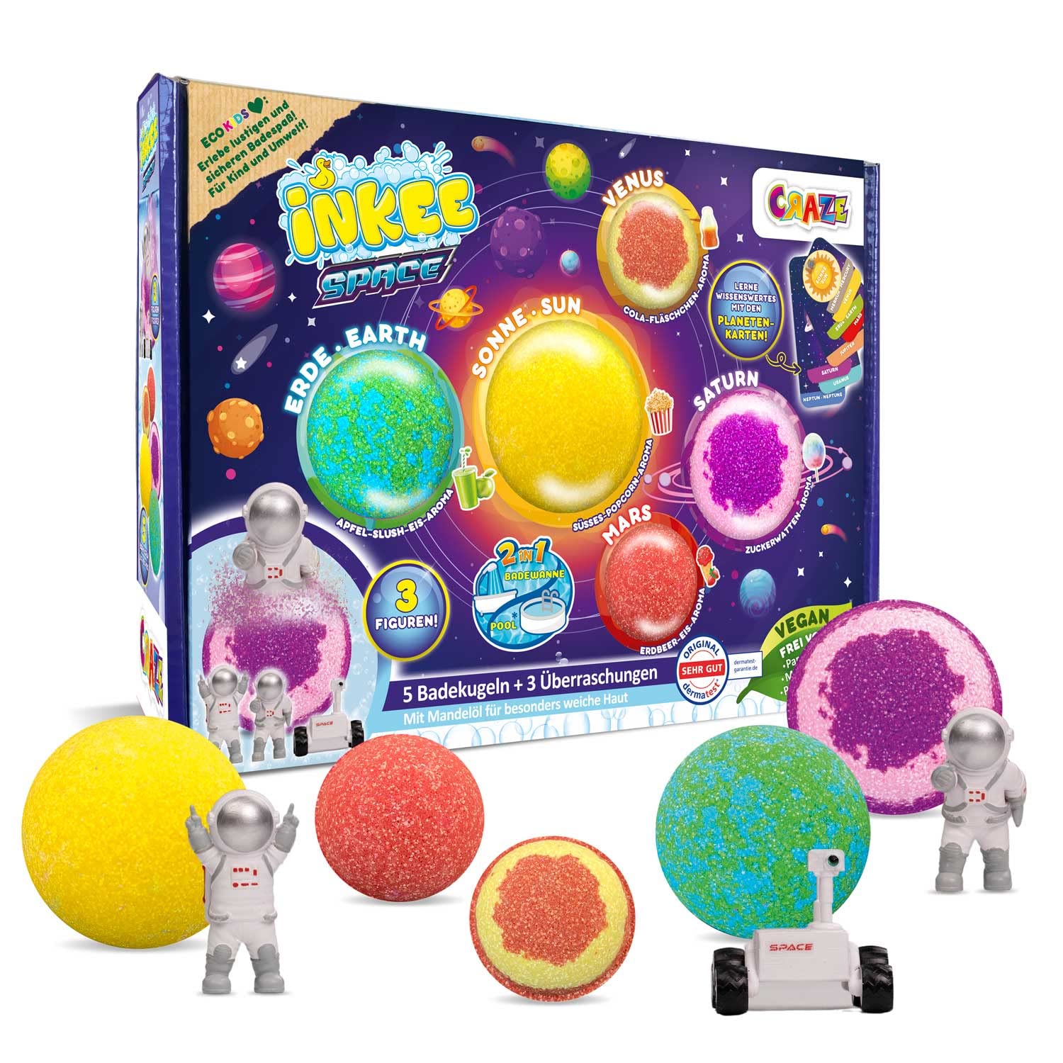 INKEE Space Kids Bath Bombs - Solar System Planet Set with Surprise Toys