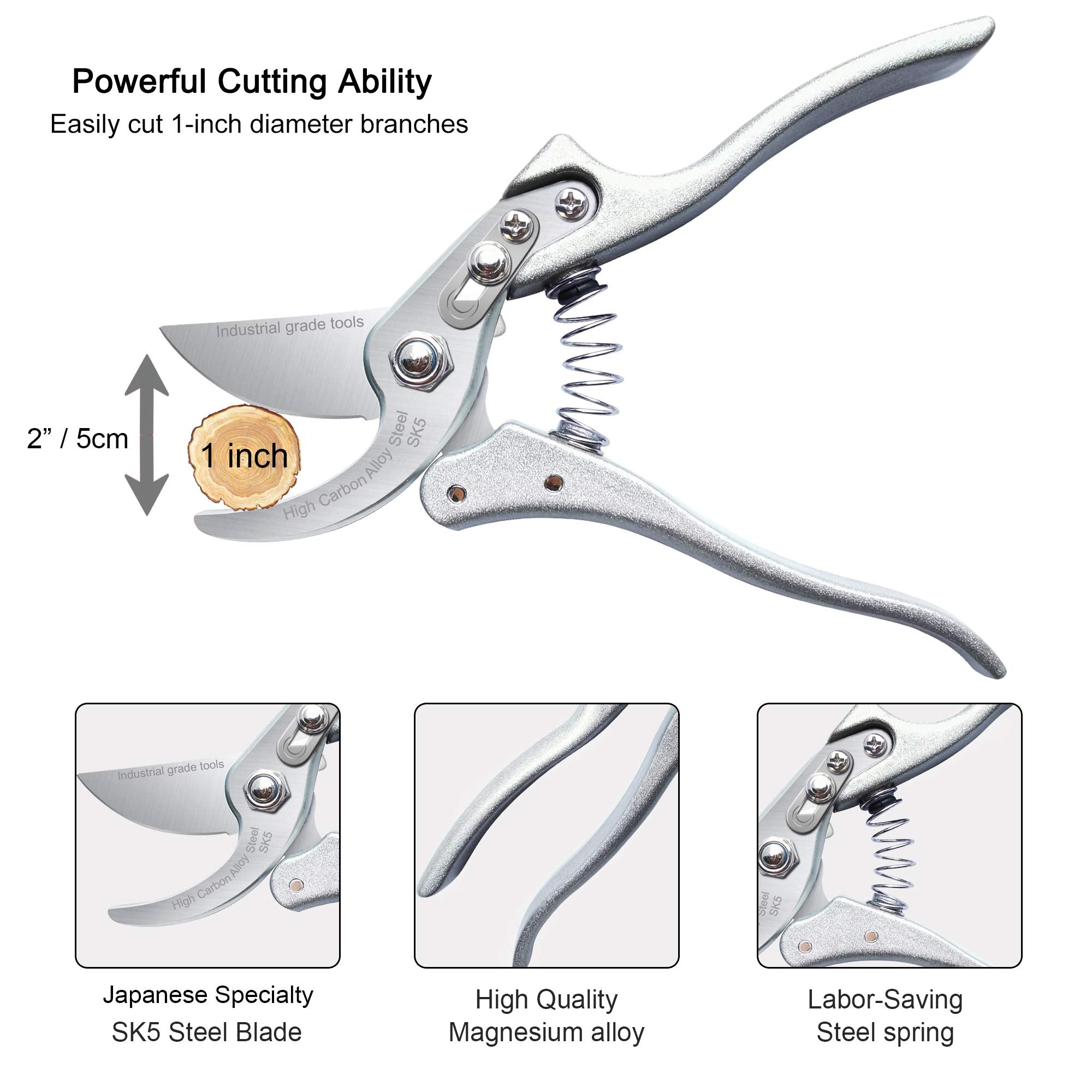 TONMA 8 Inch Japanese SK5 Steel Bypass Pruning Shears Garden Secateurs