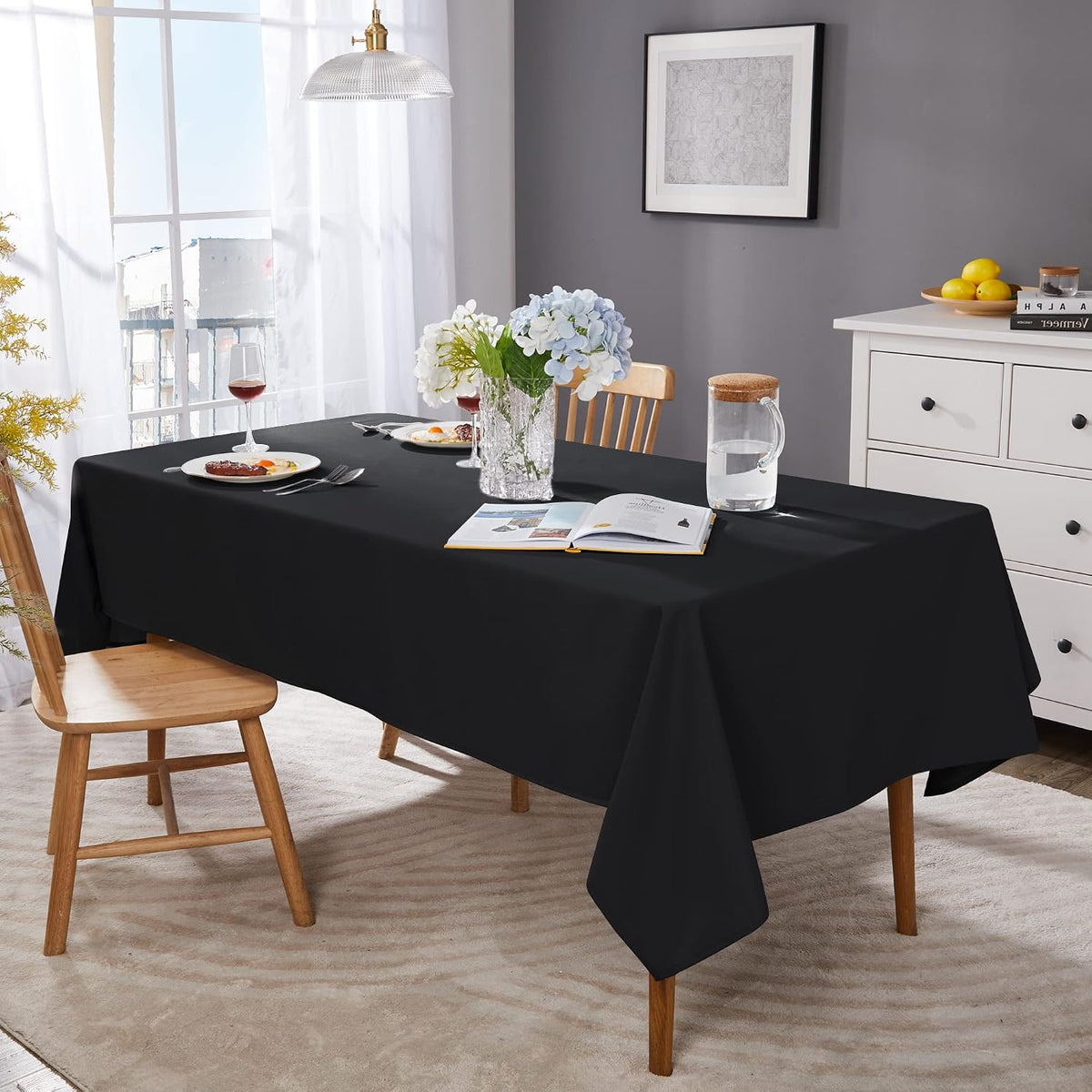 Deconovo Black Oxford Tablecloth | Water Resistant Rectangle Cover