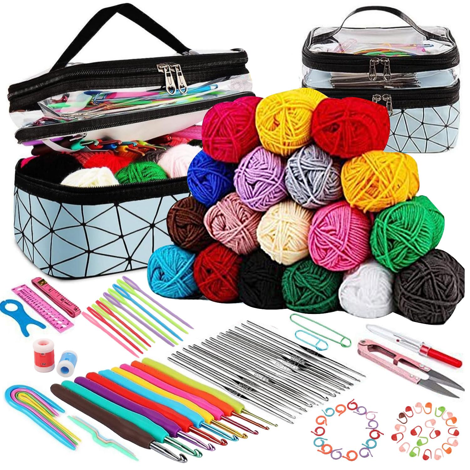 TORVEX 105 Pcs Crochet Kit for Beginners – Ergonomic Hooks & 18 Yarn Balls