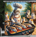 Abakuhaus Cat Shower Curtain | Funny Chef Kitty Fabric Decor | 175 x 200 cm
