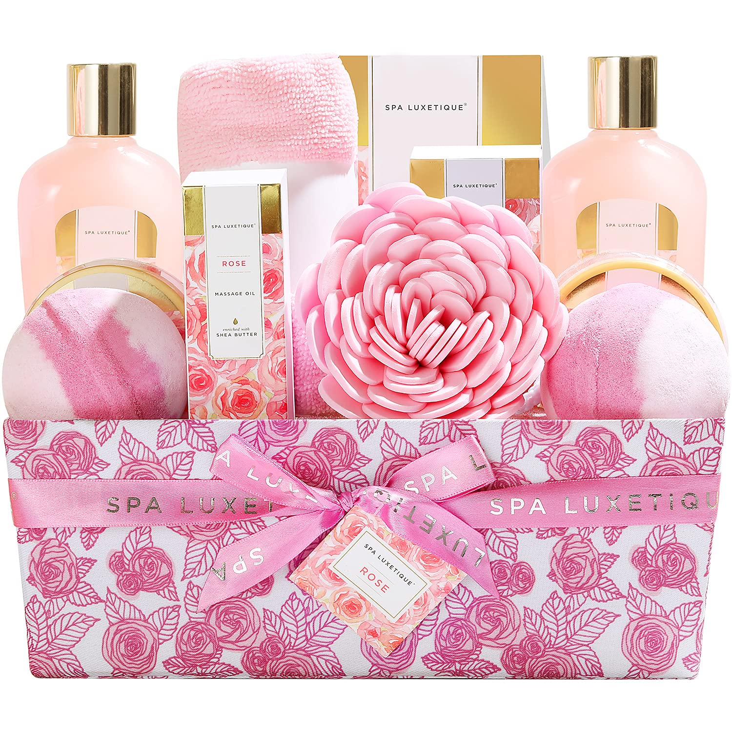 Spa Luxetique 12-Piece Rose Spa Gift Set for Women with Essential Oils
