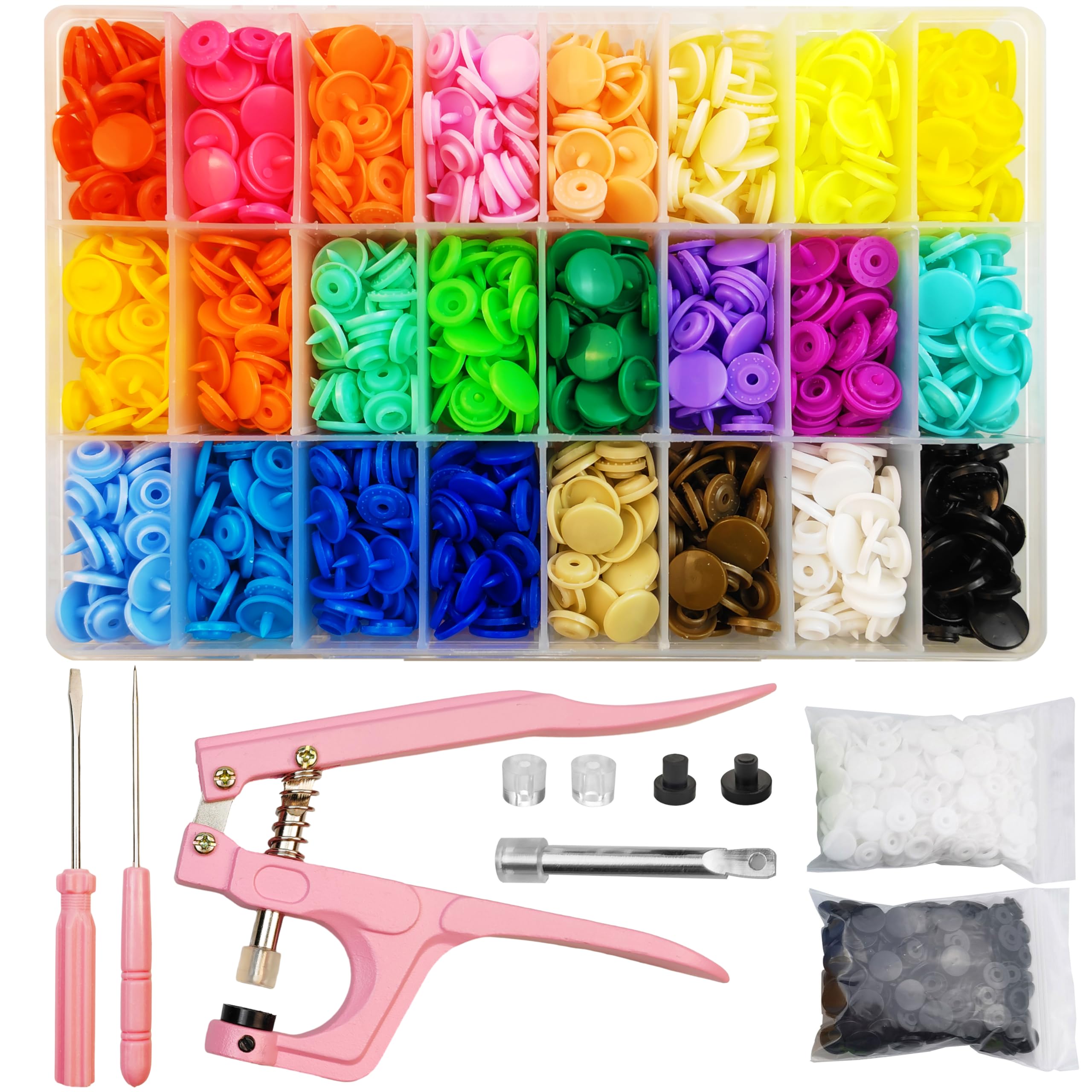 ChaliGoo T5 Plastic Snap Fasteners Kit - 460 Sets with Pliers, 24 Colors