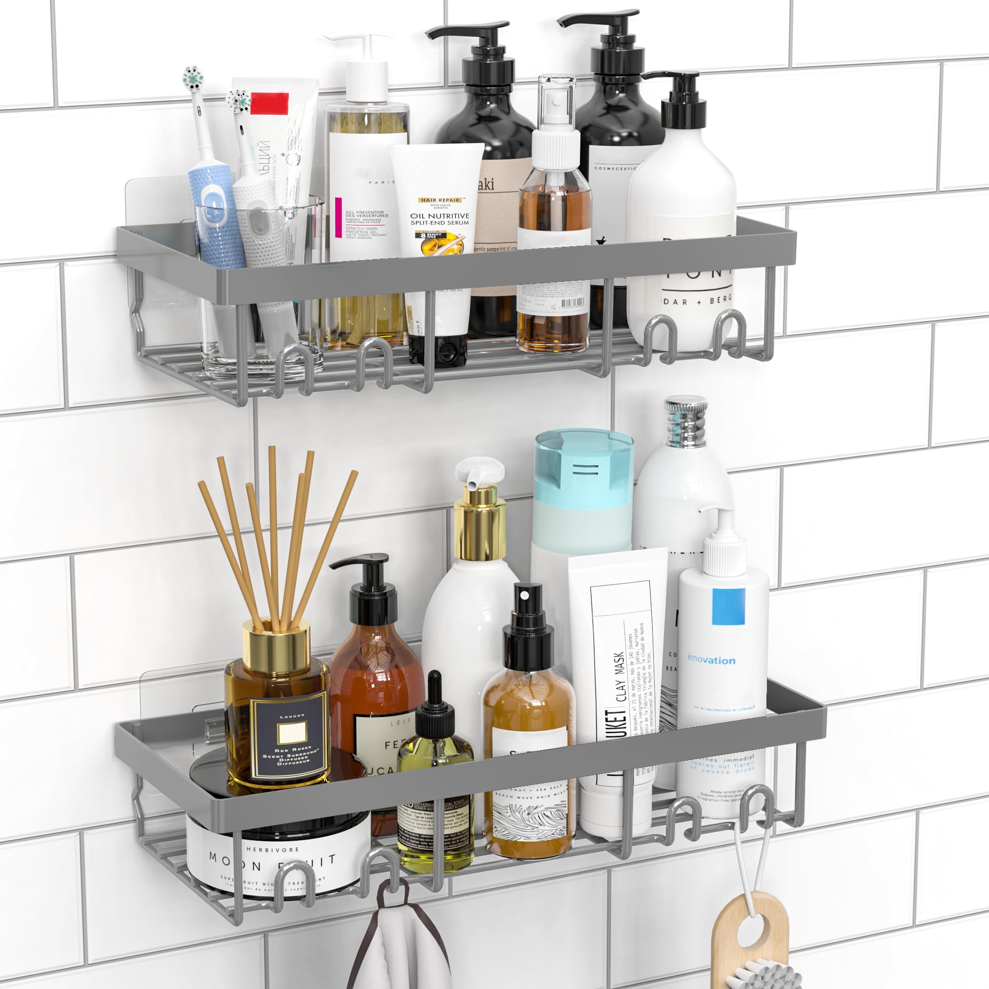 DIFULI Shower Caddy 2 Pack – No Drill Rustproof Adhesive Bathroom Shelves