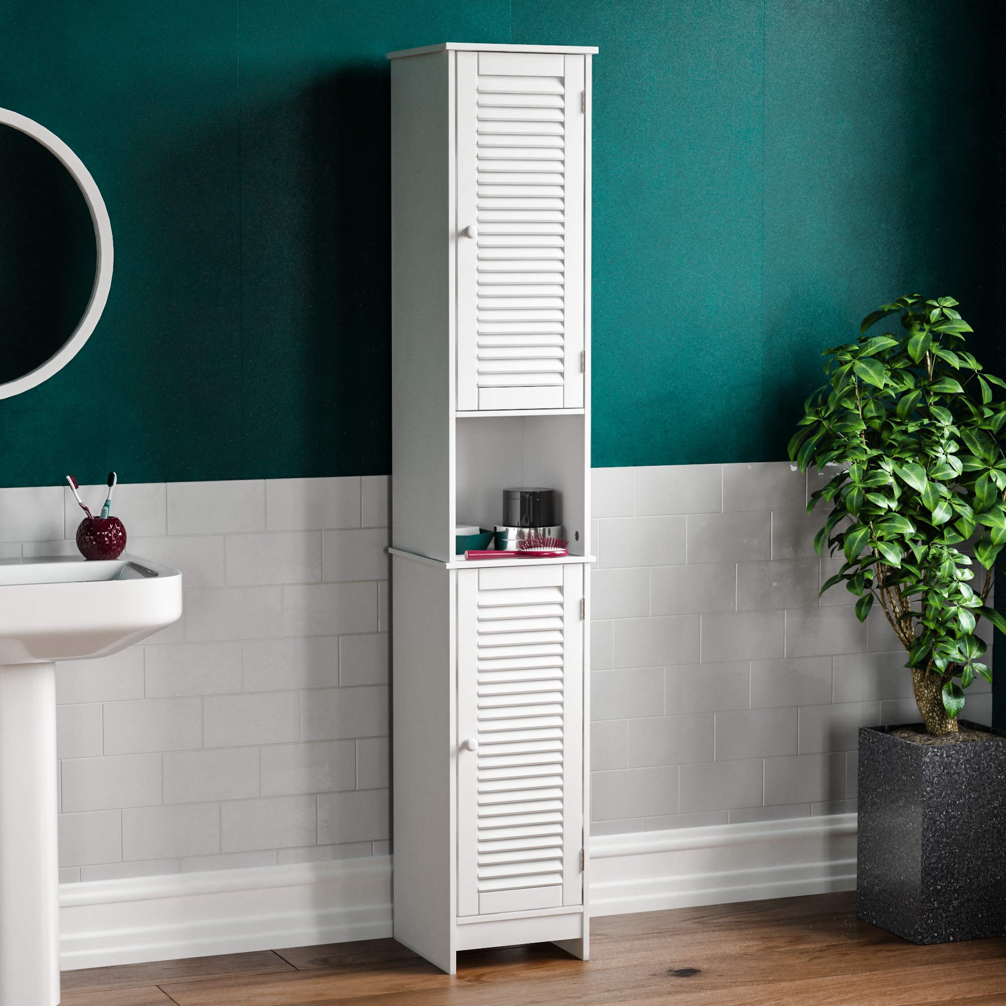 Bath Vida Liano Tallboy Bathroom Cabinet | White Shutter Door Storage