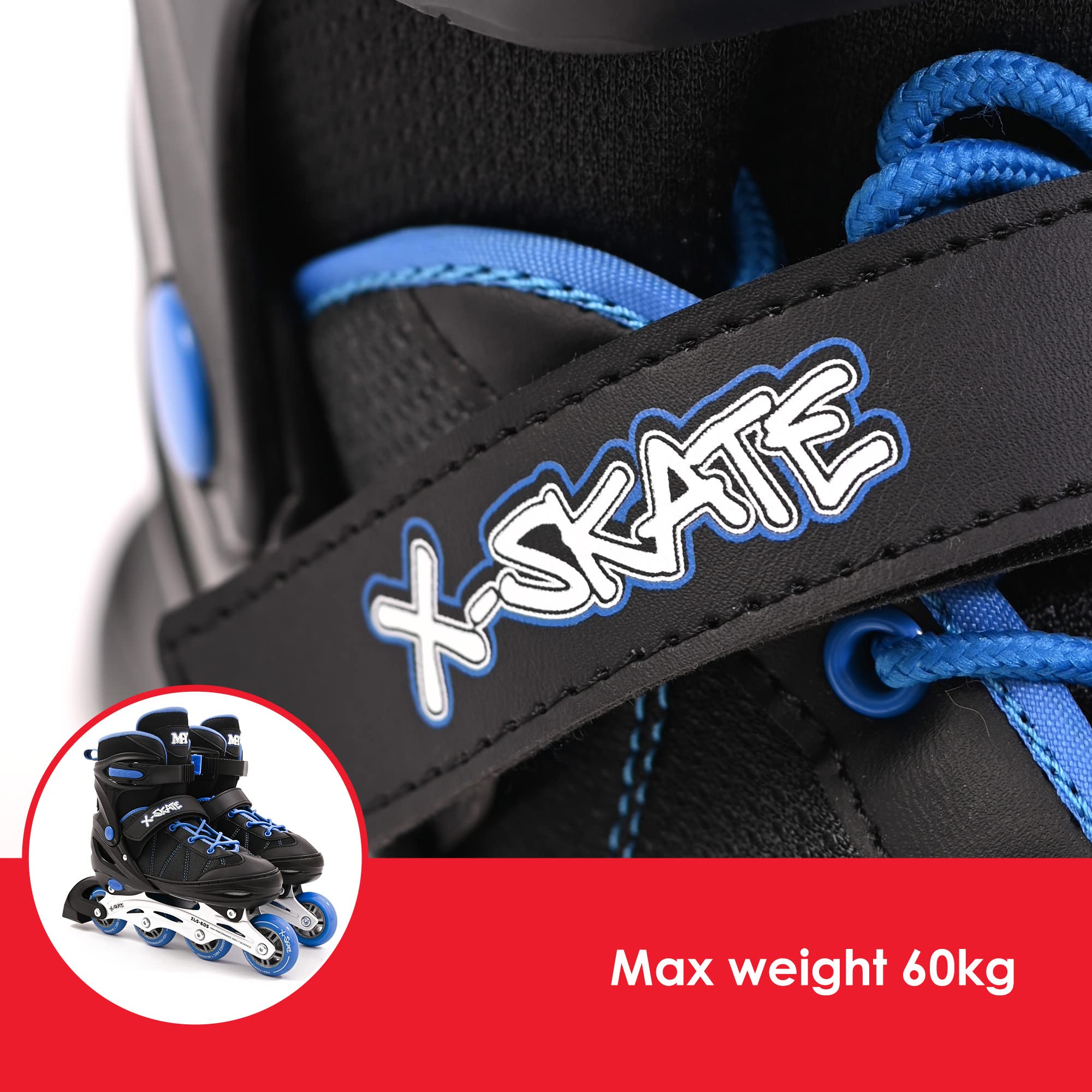 M.Y X-Skate Kids Adjustable Inline Roller Skates - Blue - Small