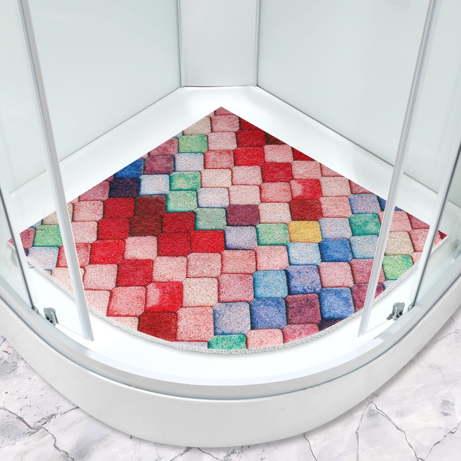 Jolof Store Loofah Corner Shower Mat – 70x70cm Non-Slip Quadrant Bath Mat