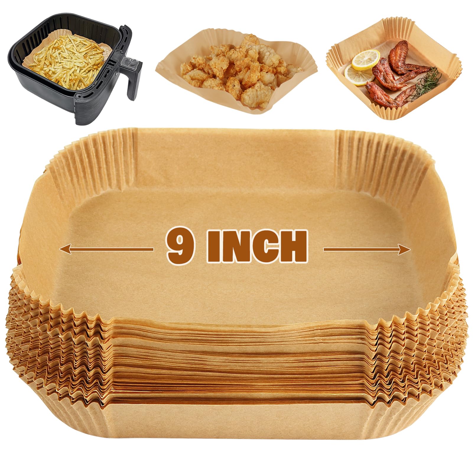 Jolof Store 9 inch Square Air Fryer Liners - 50pcs Disposable Parchment