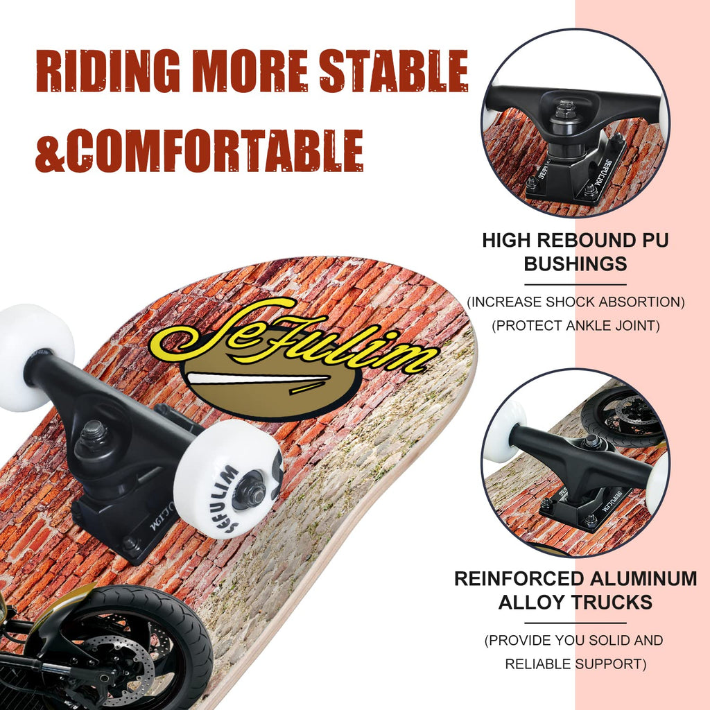 Sefulim Complete Skateboard – 31x8 Inch 7-Layer Canadian Maple Deck
