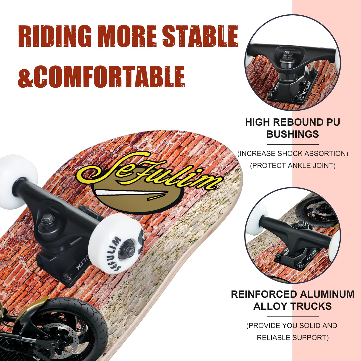 Sefulim Complete Skateboard – 31x8 Inch 7-Layer Canadian Maple Deck