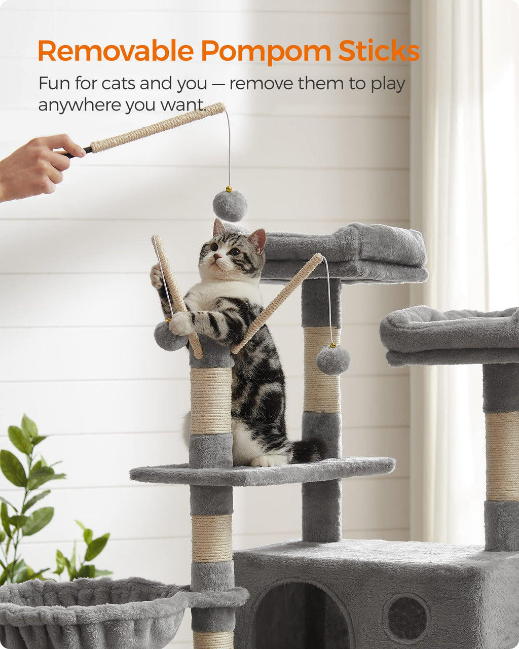 FEANDREA XXL Cat Tree Condo | 164 cm Multi-Level Tower - Light Grey