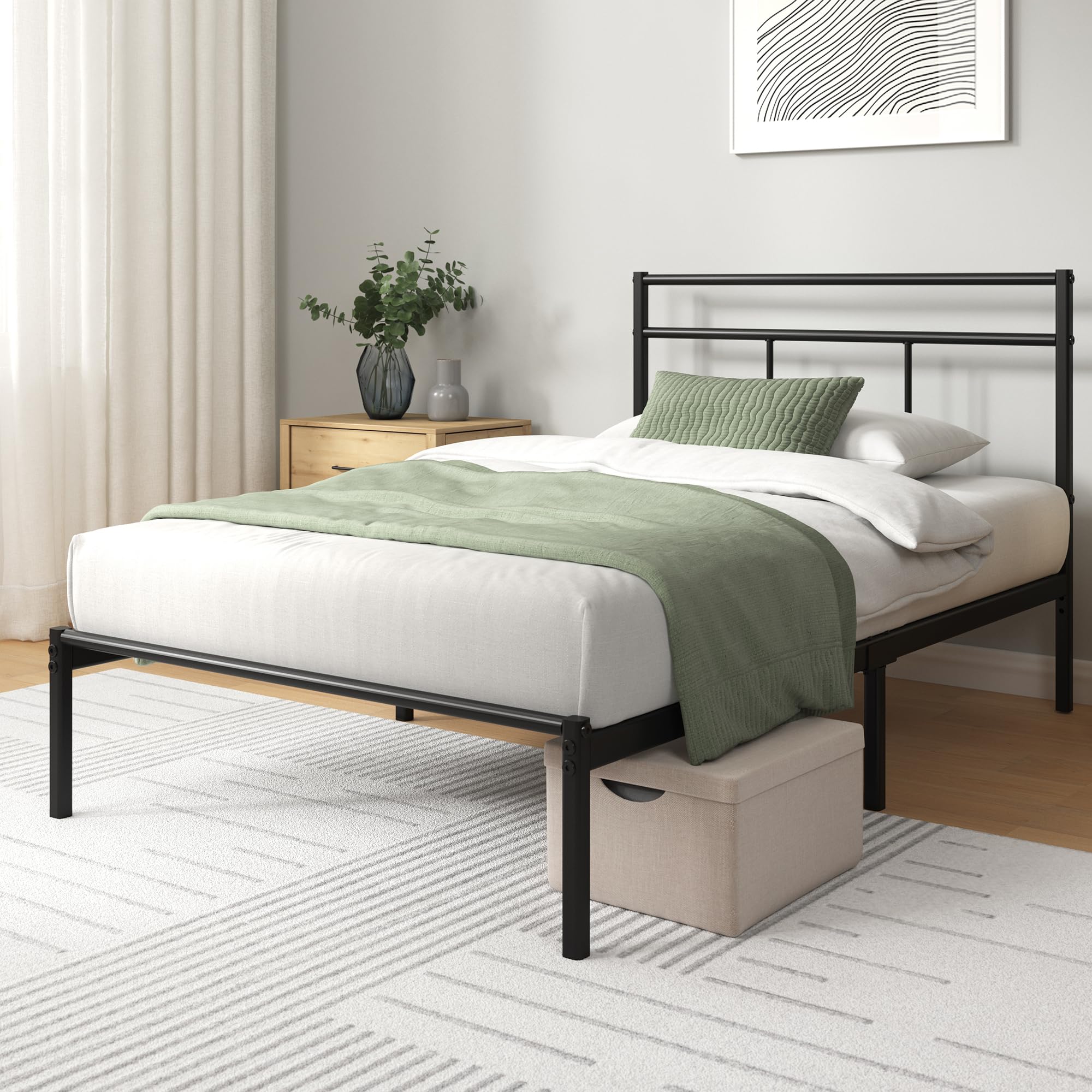 Zinus Elias Single Metal Platform Bed Frame with Headboard – 90x190 cm